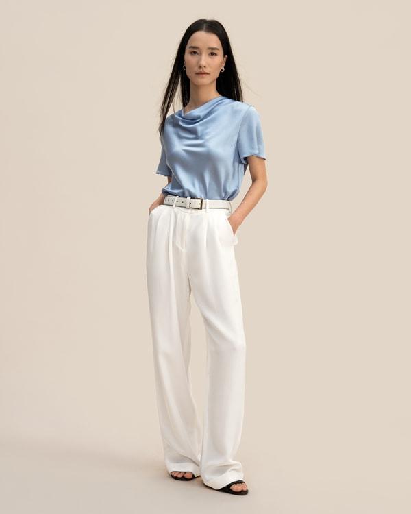 LILYSILK Women's Silk Cowl Neck Top, Smooth Charmeuse, Lily White, Size 10 Product Image