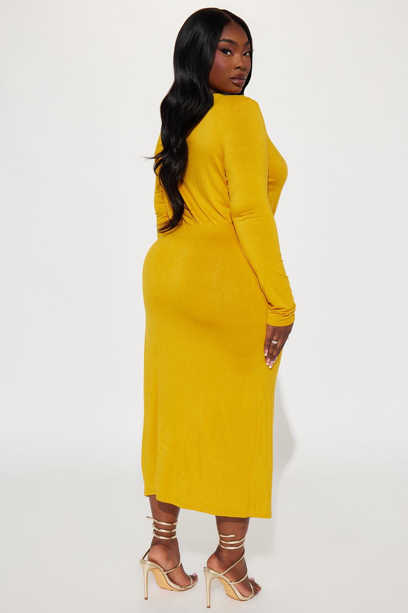 Claire Ruched Midi Dress - Mustard Product Image