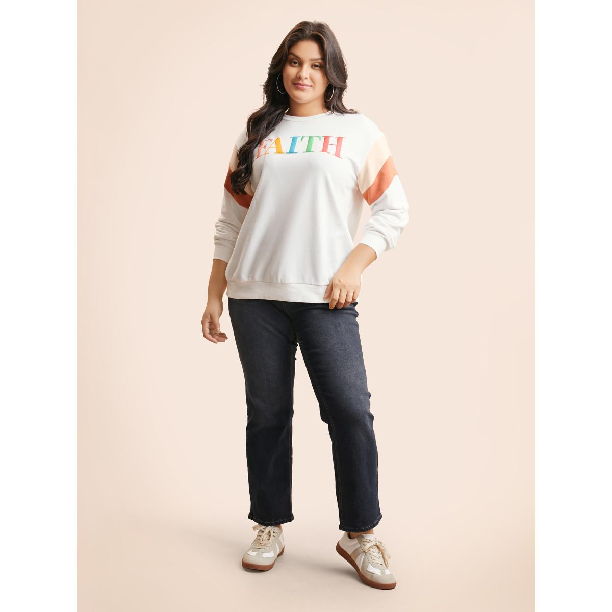 Plus Size Round Neck Positive Slogan Contrast Sweatshirt Women Originalwhite Casual Contrast Round Neck Everyday Sweatshirts BloomChic 18-20/2X Product Image