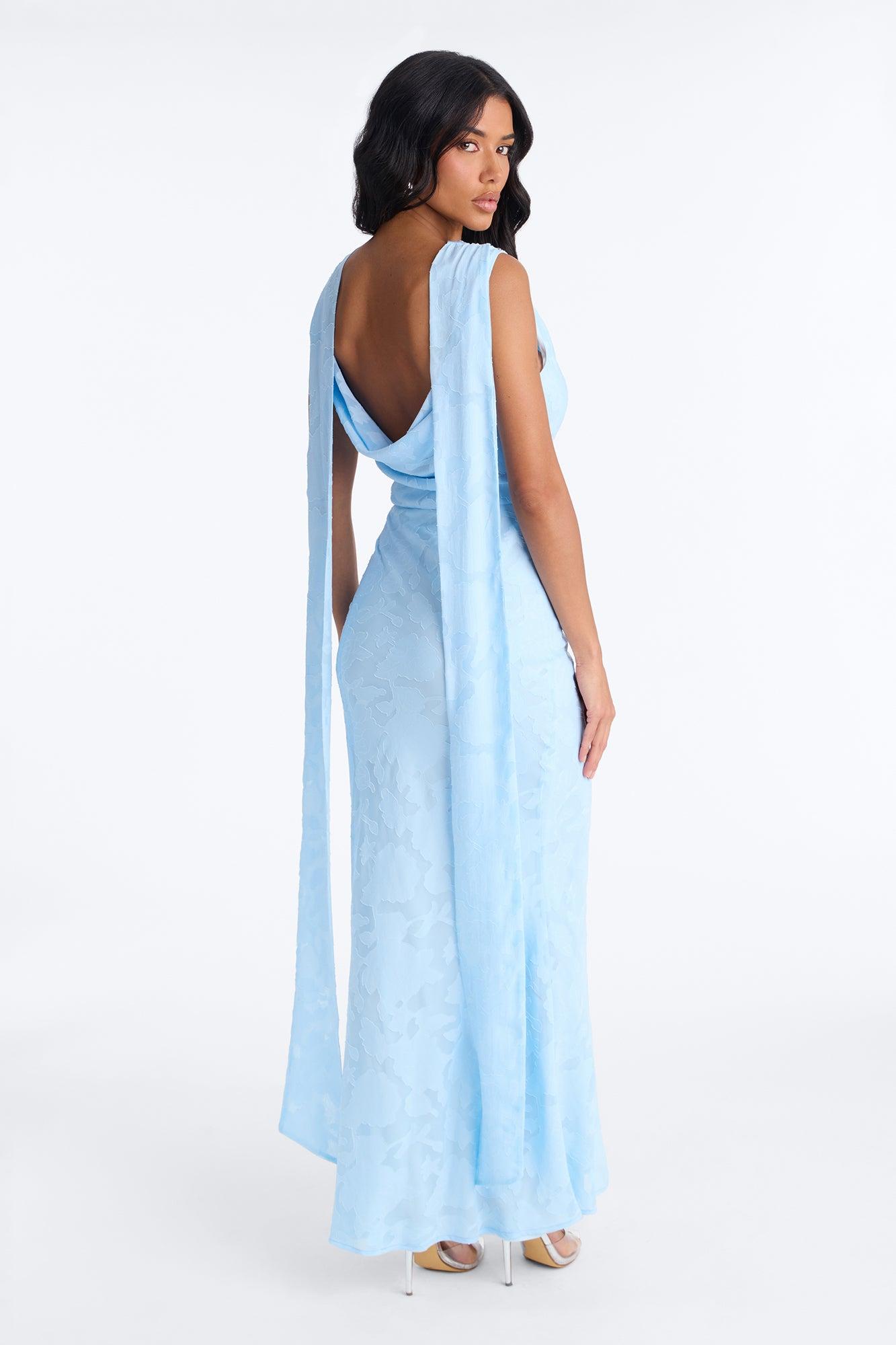 Sugar Rush Floral Chiffon Gown - Light Blue Female Product Image