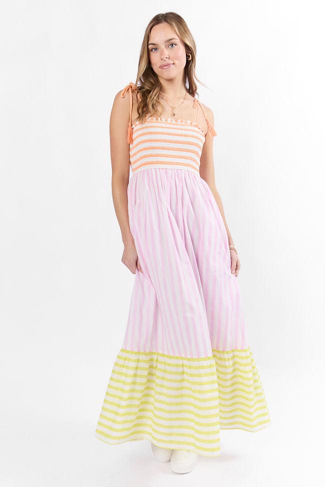 Forever Again Sherbet Striped Color Block Maxi Dress FINAL SALE Product Image