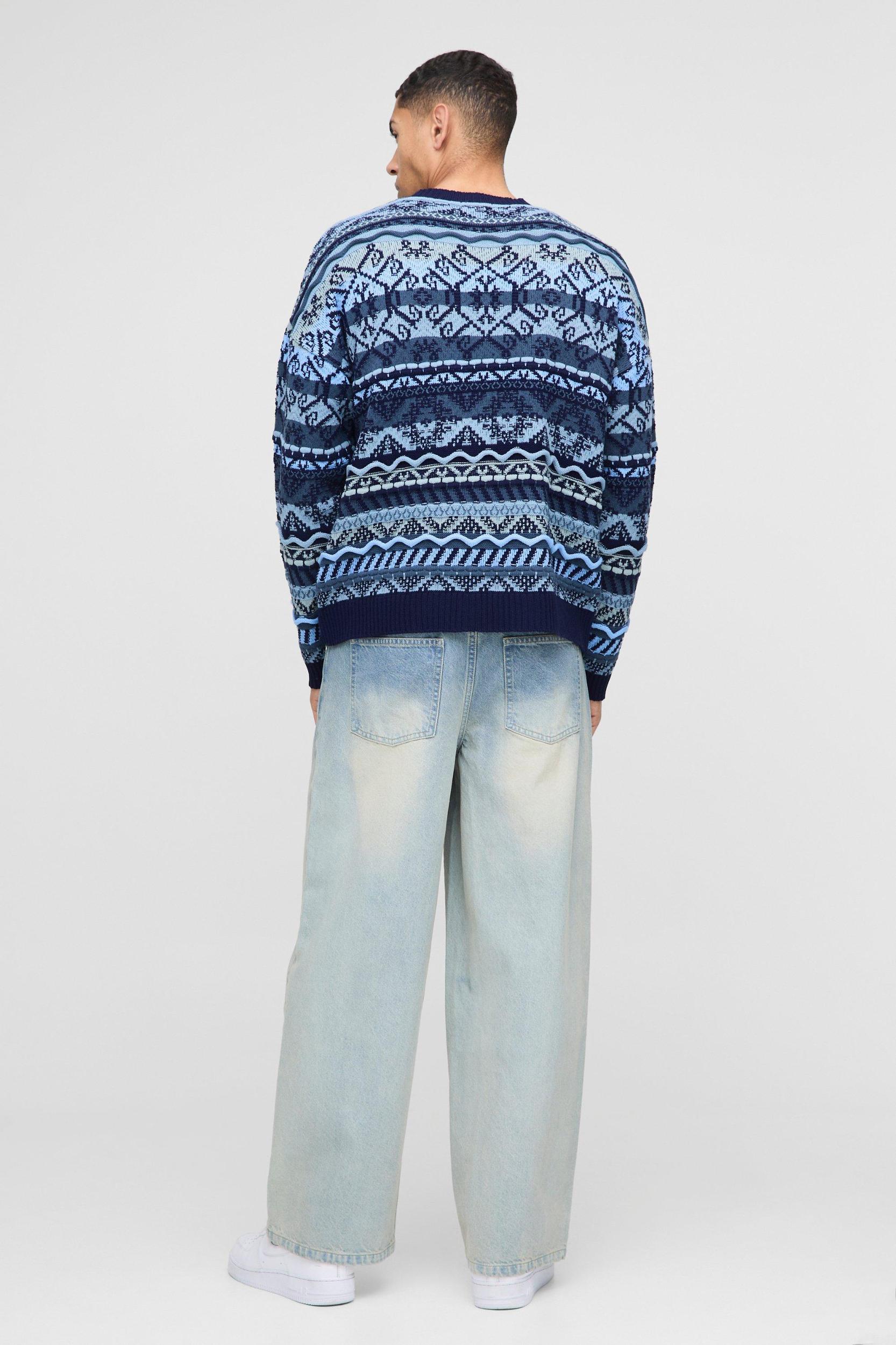 Oversized Vintage Textured Knitted Sweater | boohooMAN USA Product Image