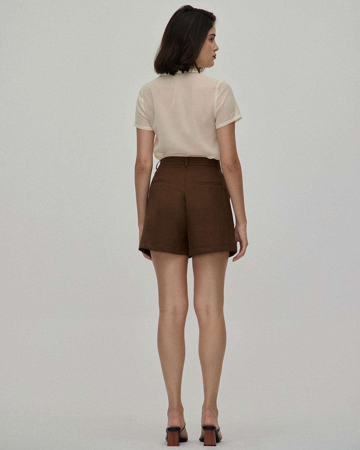 The Coffee Pleated High-Waisted Wide Leg Shorts Product Image