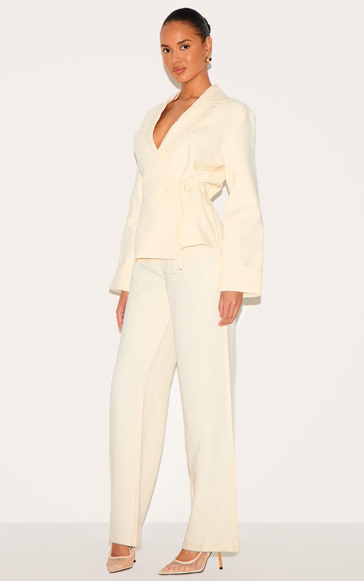 Cream Premium Woven Tie Side Blazer Jumpsuit Product Image