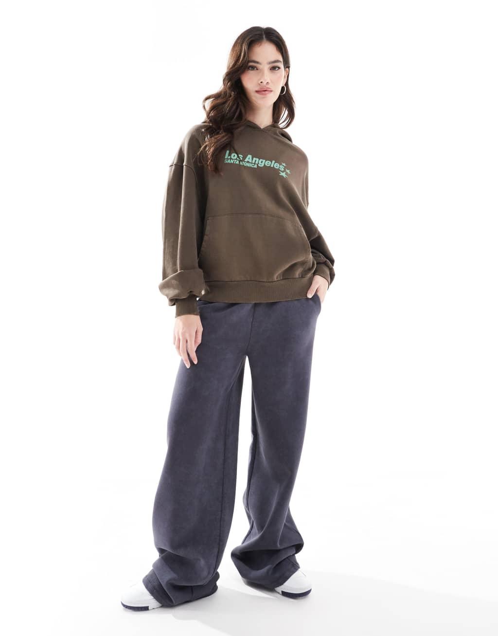 Pull&Bear Le Marais graphic oversized hoodie in brown Product Image