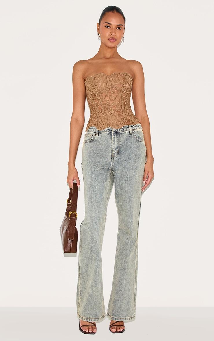 Brown Textured Sheer Floral Lace Corset Product Image