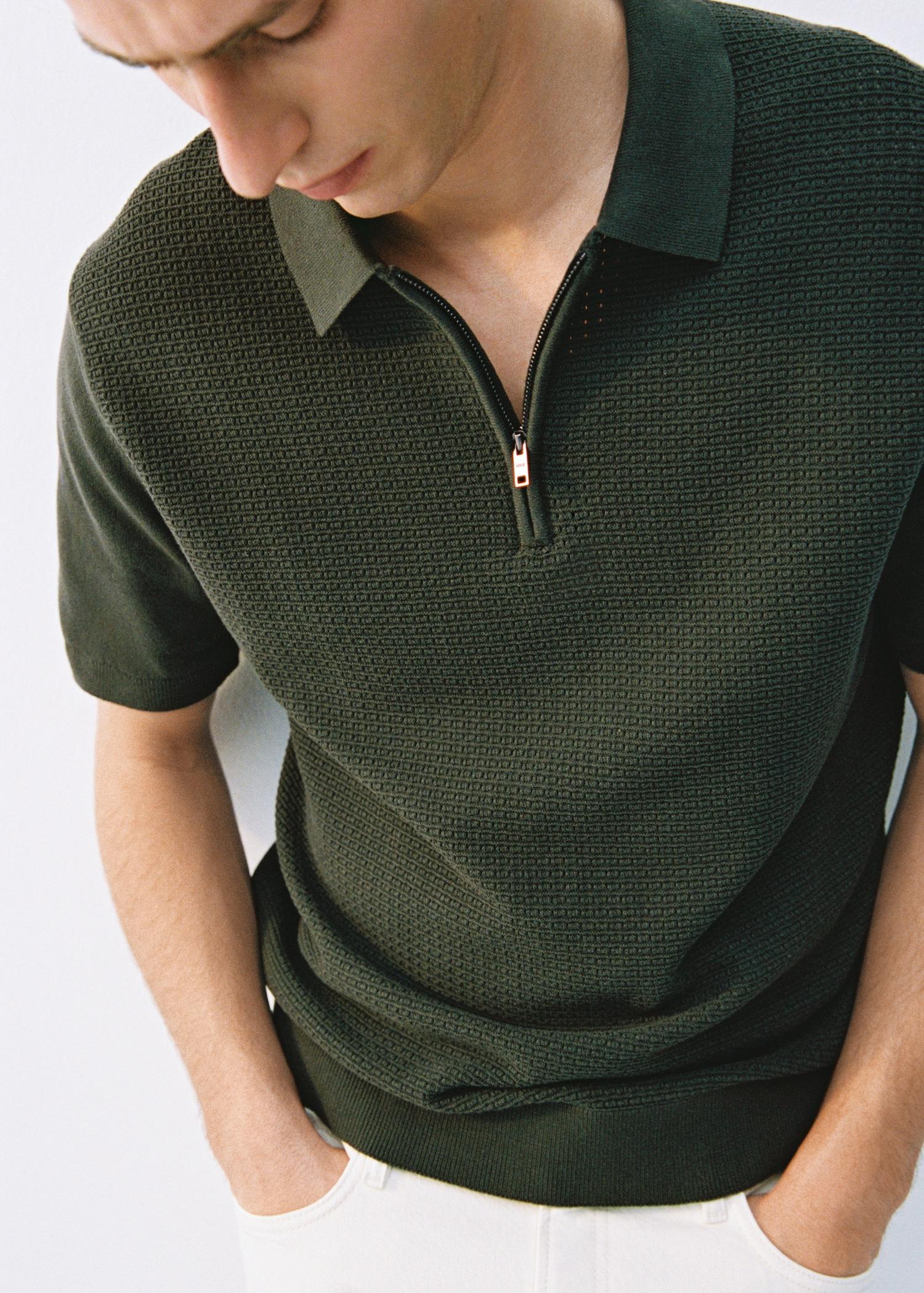 Openwork cotton knitte polo shirt - Men | MANGO USA Product Image