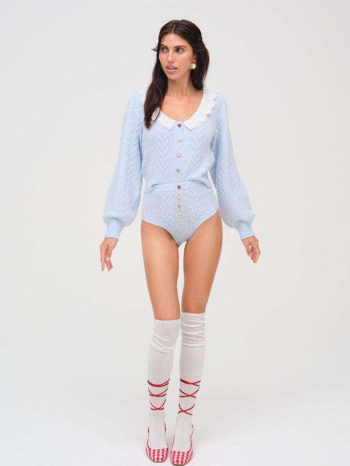 Cupid Cable Knit Cardigan — Blue Product Image