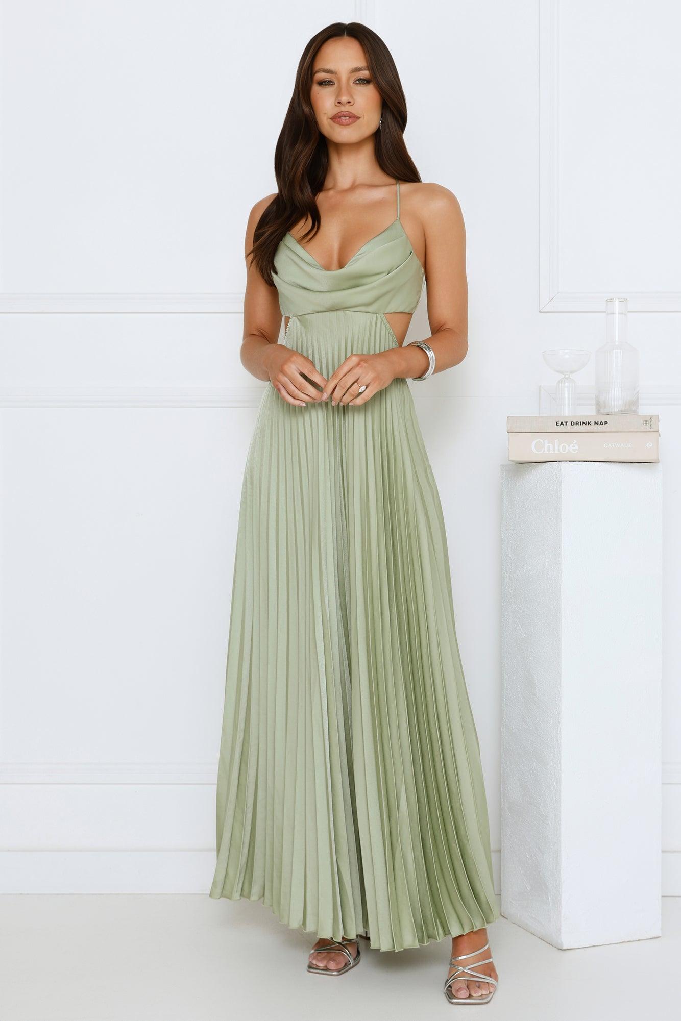 Prime Era Satin Maxi Dress Sage Product Image