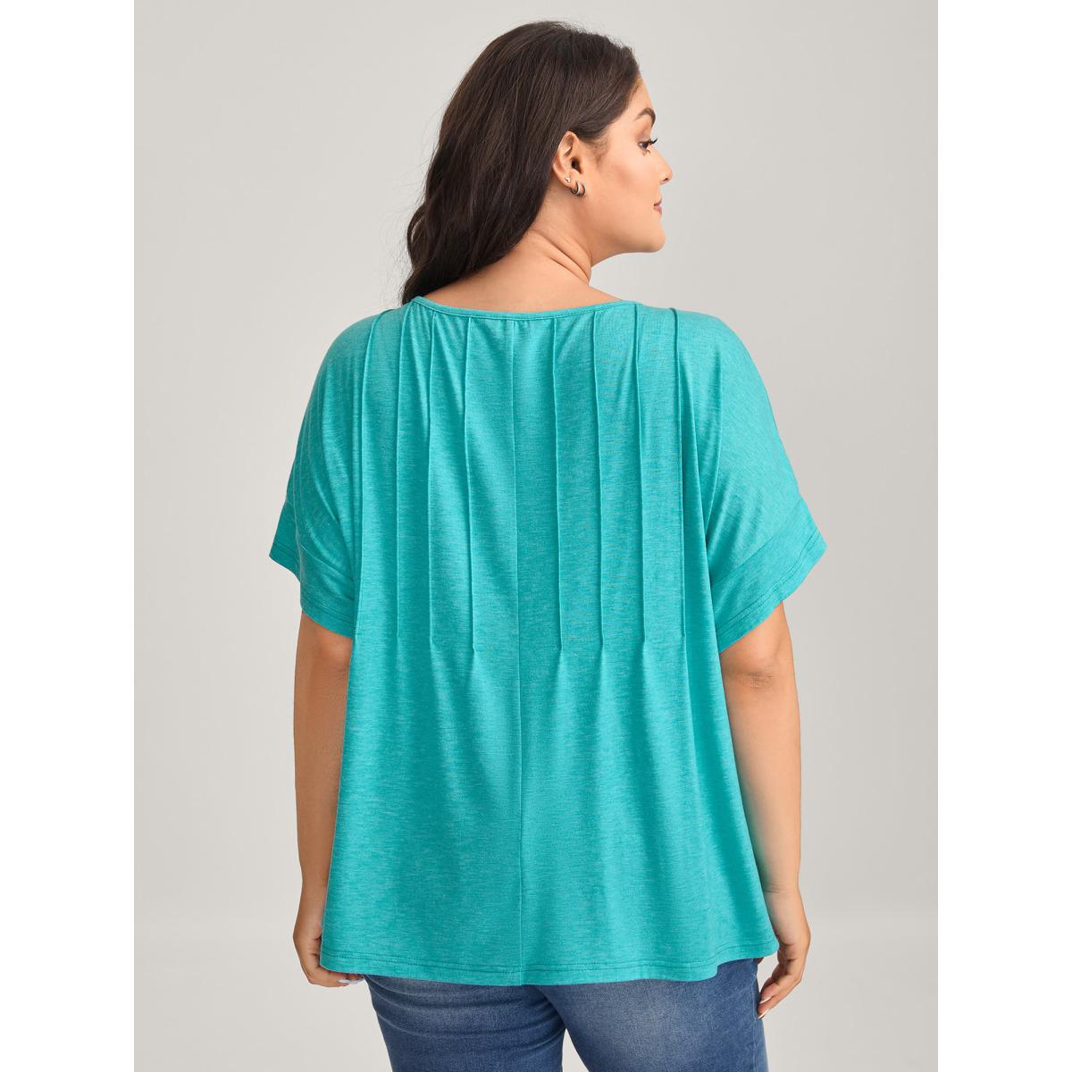 Plus Size Pleated Neck-Tie Solid T-Shirt Arctic Women Leisure Tucked seam Round Neck Casual T-shirts BloomChic 10/M Product Image