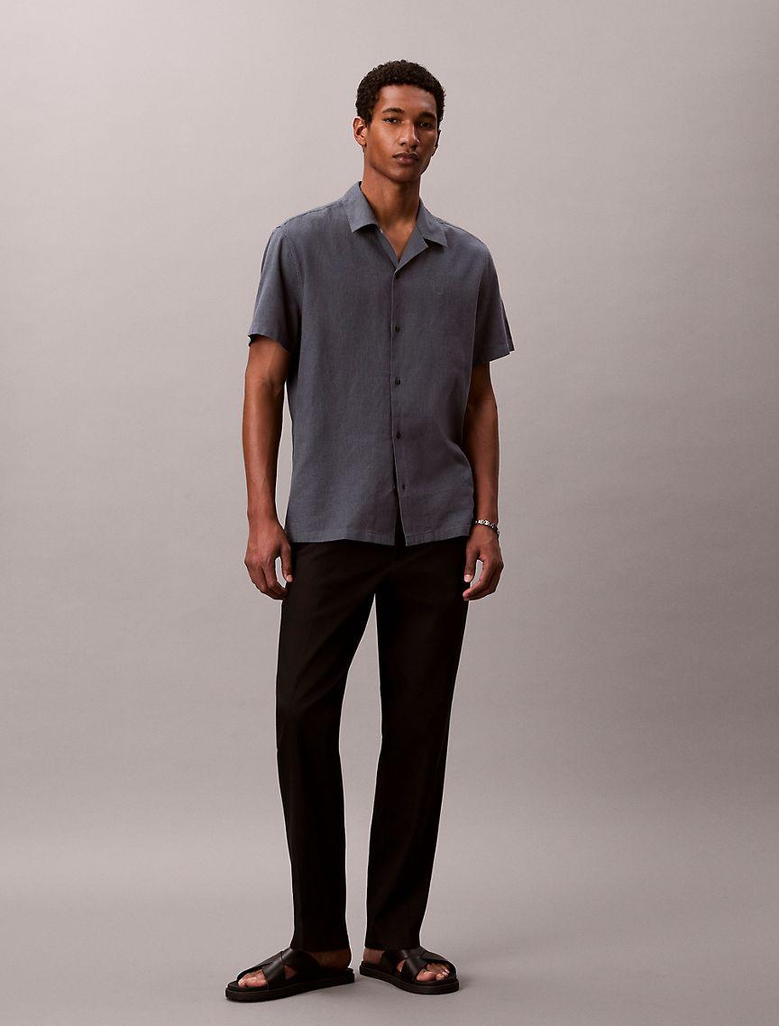 Linen Cotton Short Sleeve Button-Down Shirt Product Image