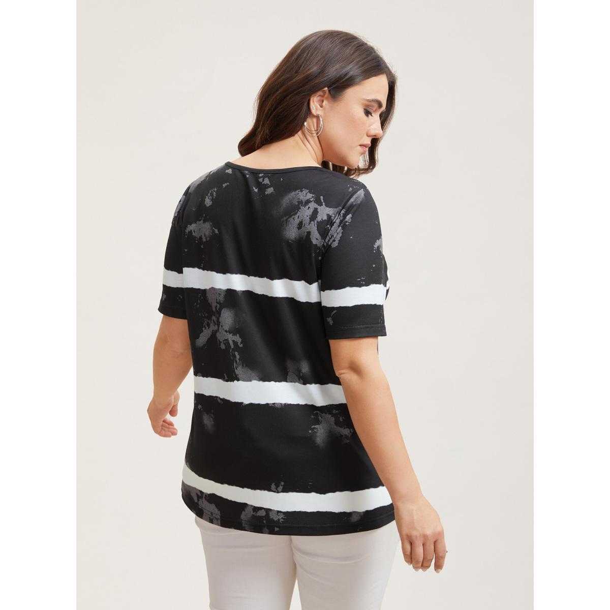 Plus Size Tie-Dye Gradient Stripes Round Neck T-Shirt Multicolor Women Casual Non Round Neck Everyday T-shirts BloomChic 30/6X Product Image