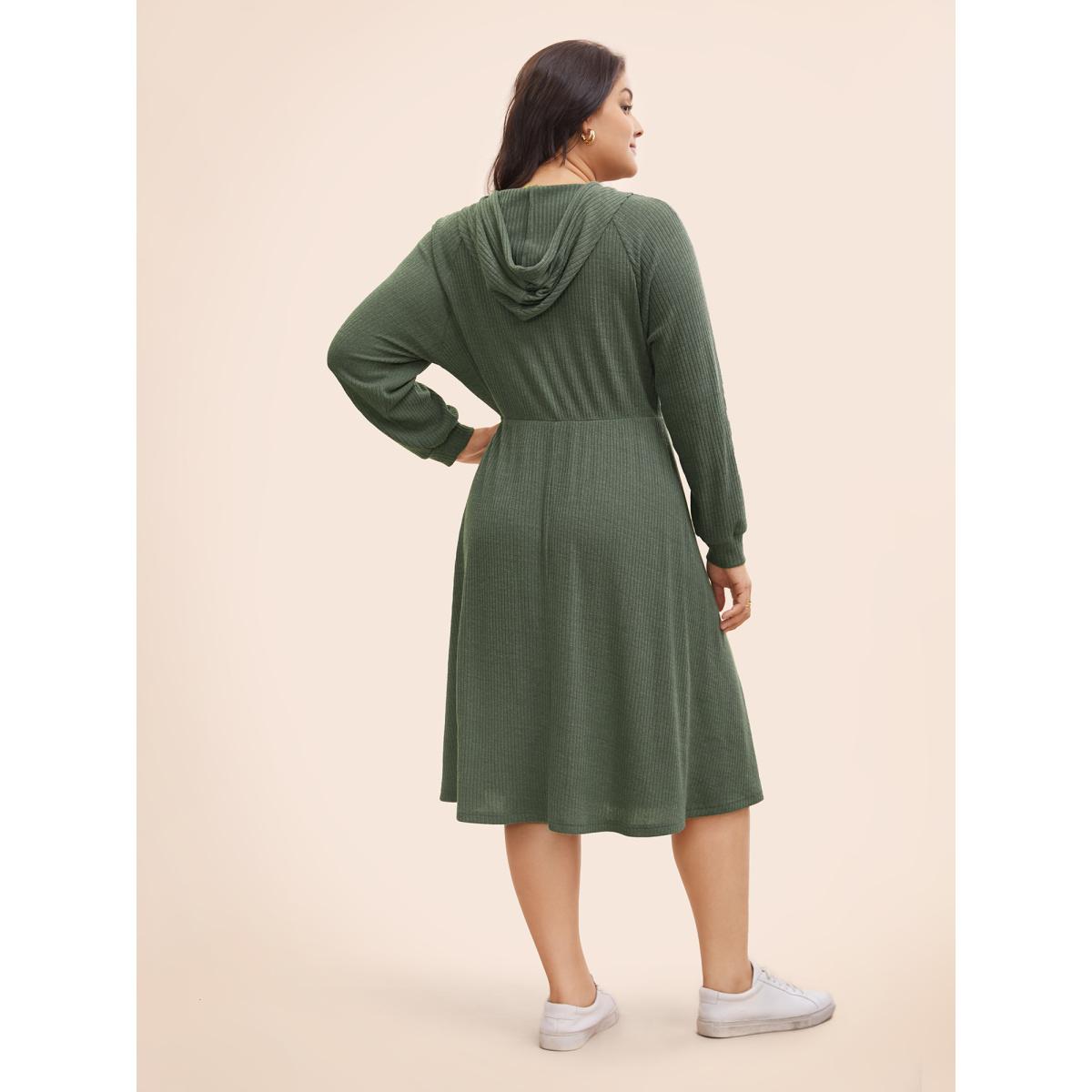 Plus Size Texture Drawstring Hooded Pocket Dress DarkSlateGray Women Casual Texture Hooded Long Sleeve Curvy BloomChic 10/M Product Image