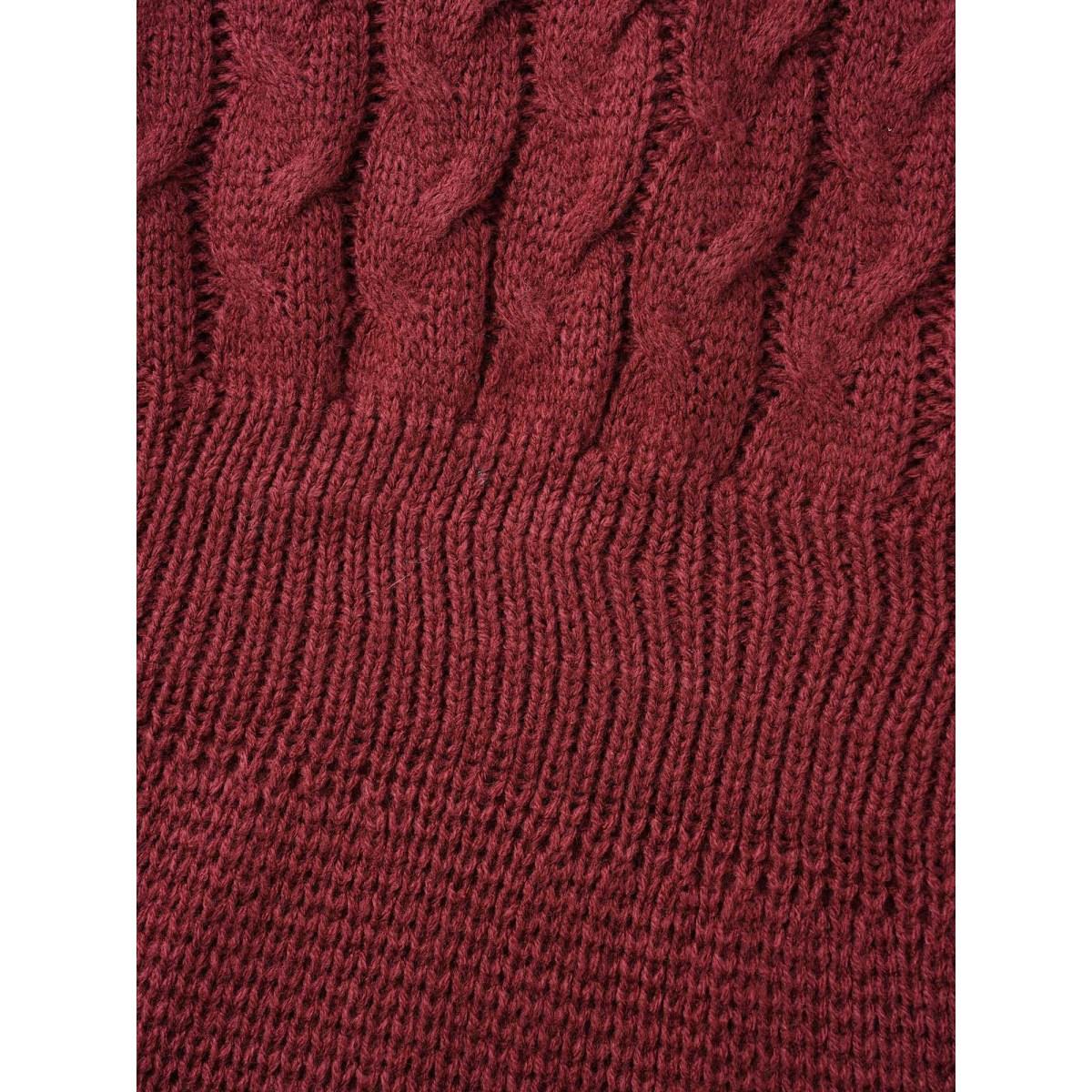 Plus Size V Neck Texture Cable Knit Pullover Burgundy Women Timeless Bodycon Long Sleeve V-neck Elegant Pullovers BloomChic 18-20/2X Product Image