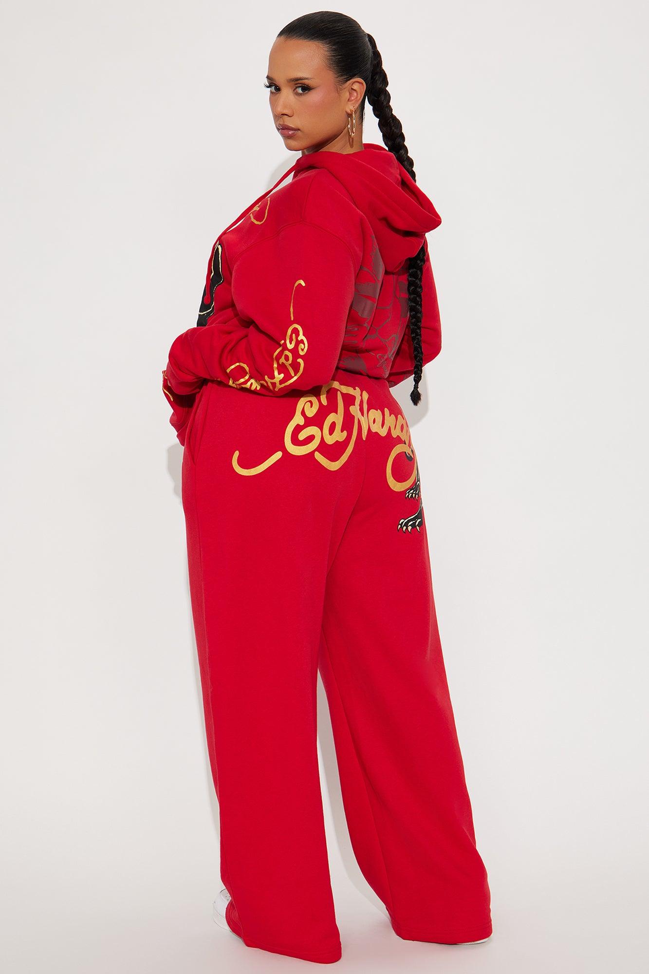 Ed Hardy Black Panther Wide Leg Pant - Red Female Product Image