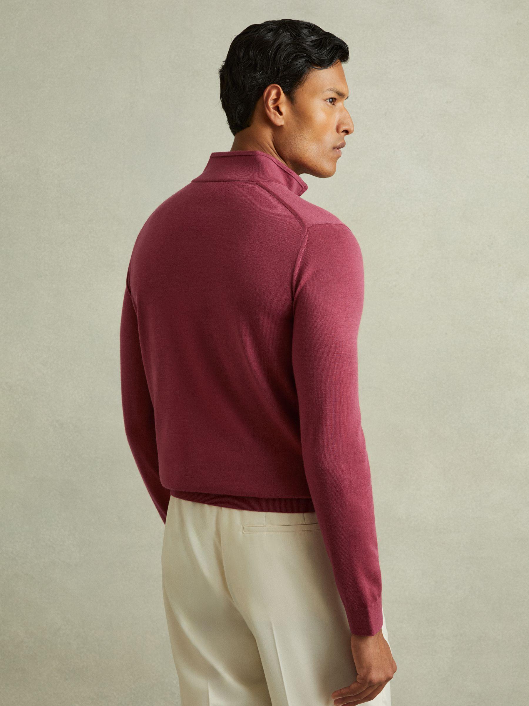 Merino Wool Half-Zip Polo Shirt in Cherry Pink Product Image