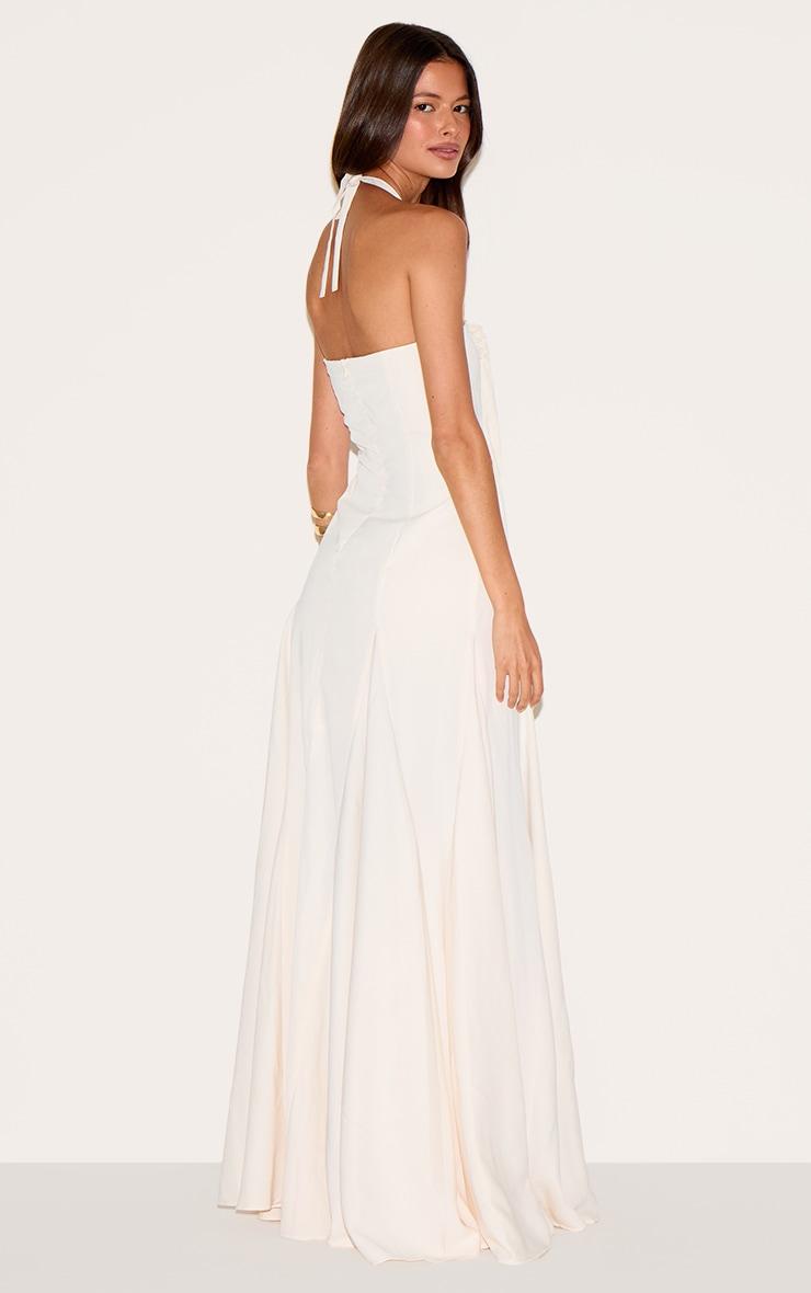 Cream Woven Halterneck Ruched Bust Detail Maxi Dress Product Image