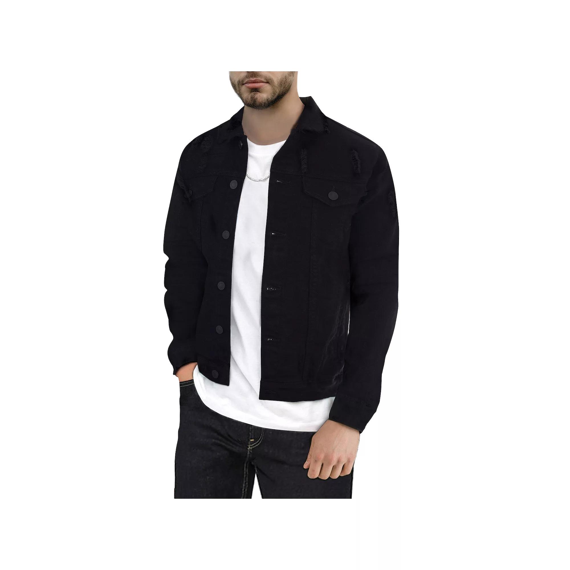 Men's Xray Washed Ripped Denim Jacket, Size: Medium, Black Product Image