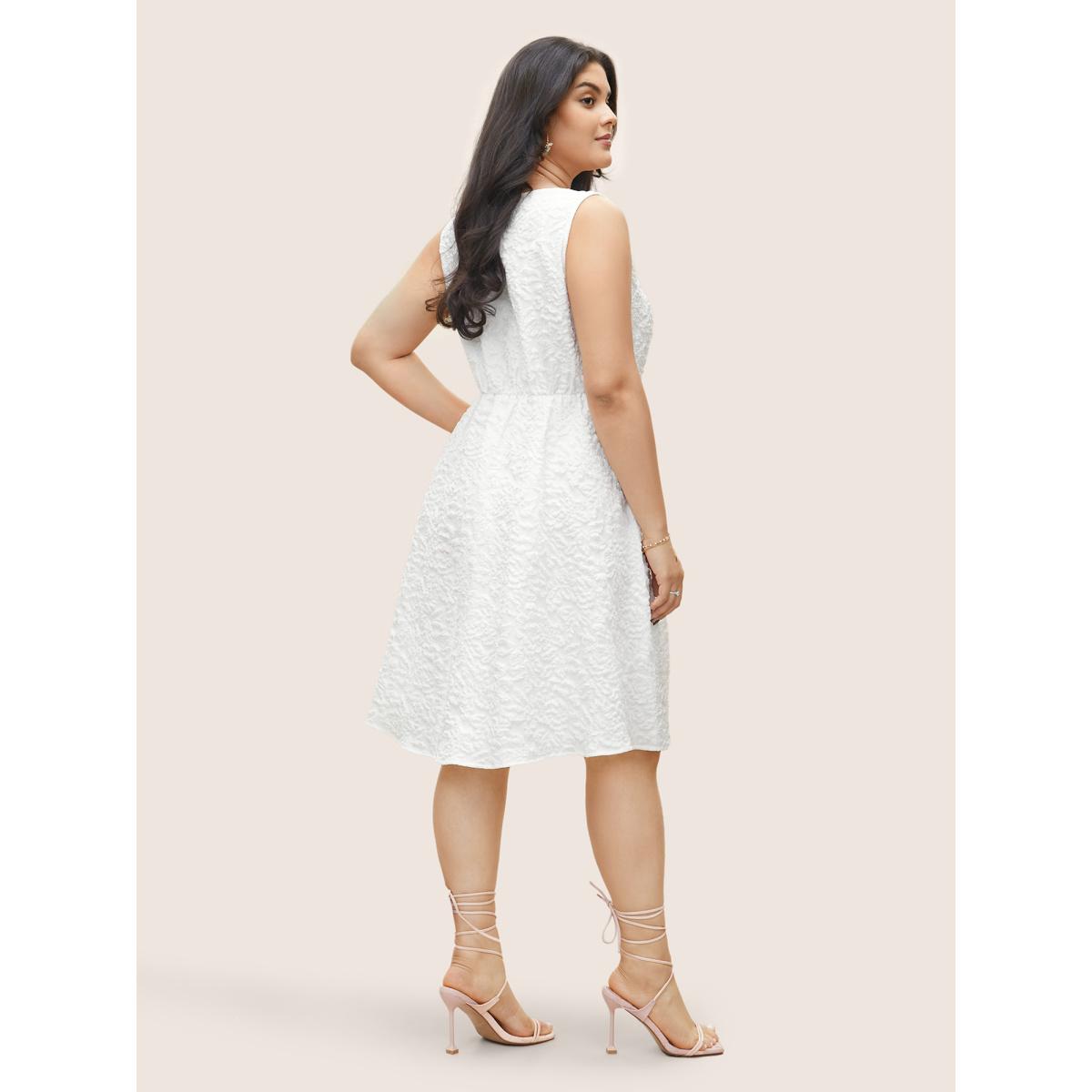 Plus Size Textured Solid Pocket Square Neck Tank Dress White Women Elegant Texture Square Neck Sleeveless Curvy Midi Dress BloomChic 22-24/3X Product Image