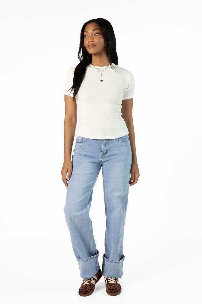 Everyday Essential Ivory Ribbed Crew Neck Tee FINAL SALE Product Image