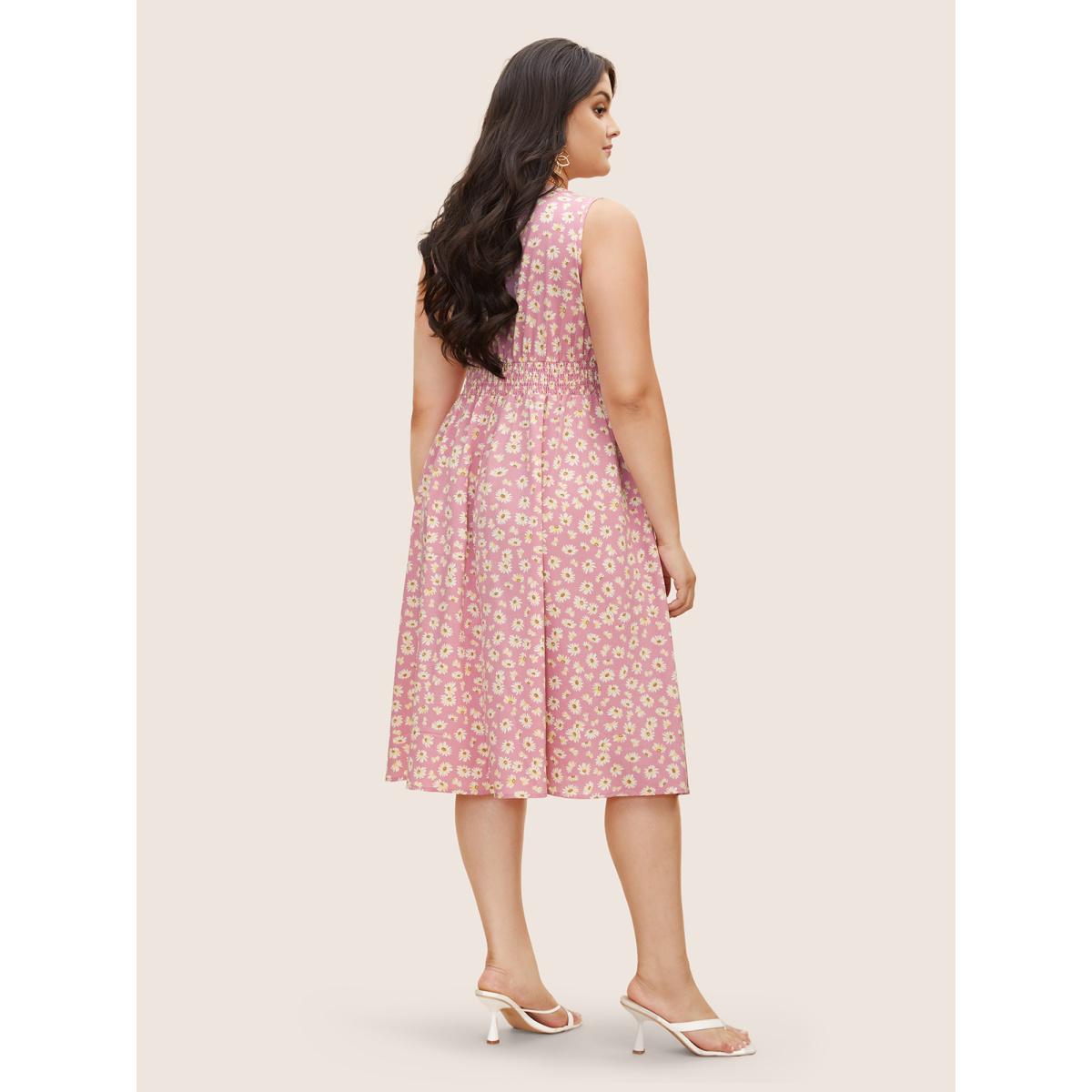 Plus Size Collared Daisy Midi Dress Blush Women Elegant Gathered Lapel Collar Sleeveless Curvy BloomChic 28/5X Product Image