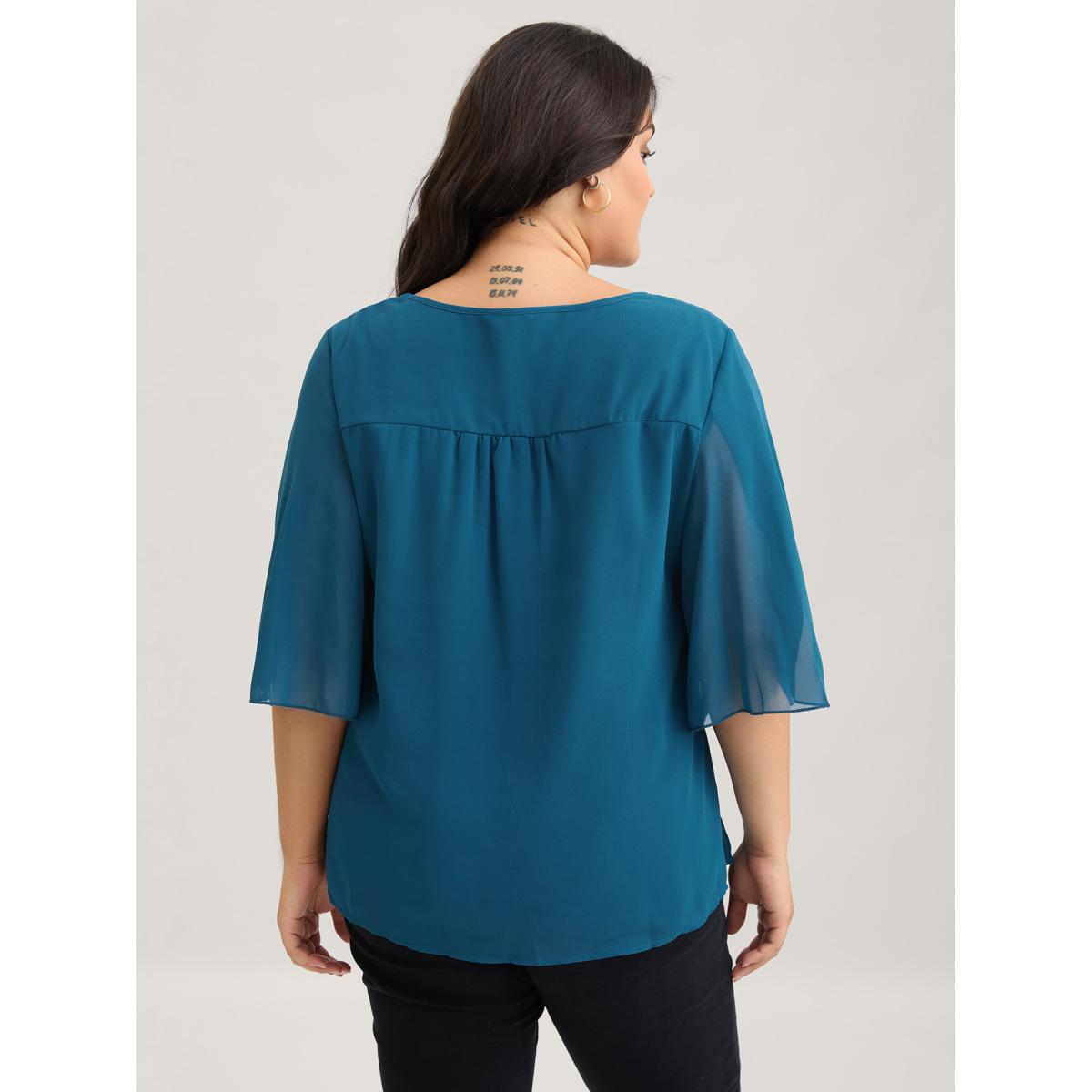 Plus Size Aegean Chiffon Gathered Petal Sleeve Blouse Women Timeless Elbow-length sleeve V-neck Elegant Blouses BloomChic 10/M Product Image