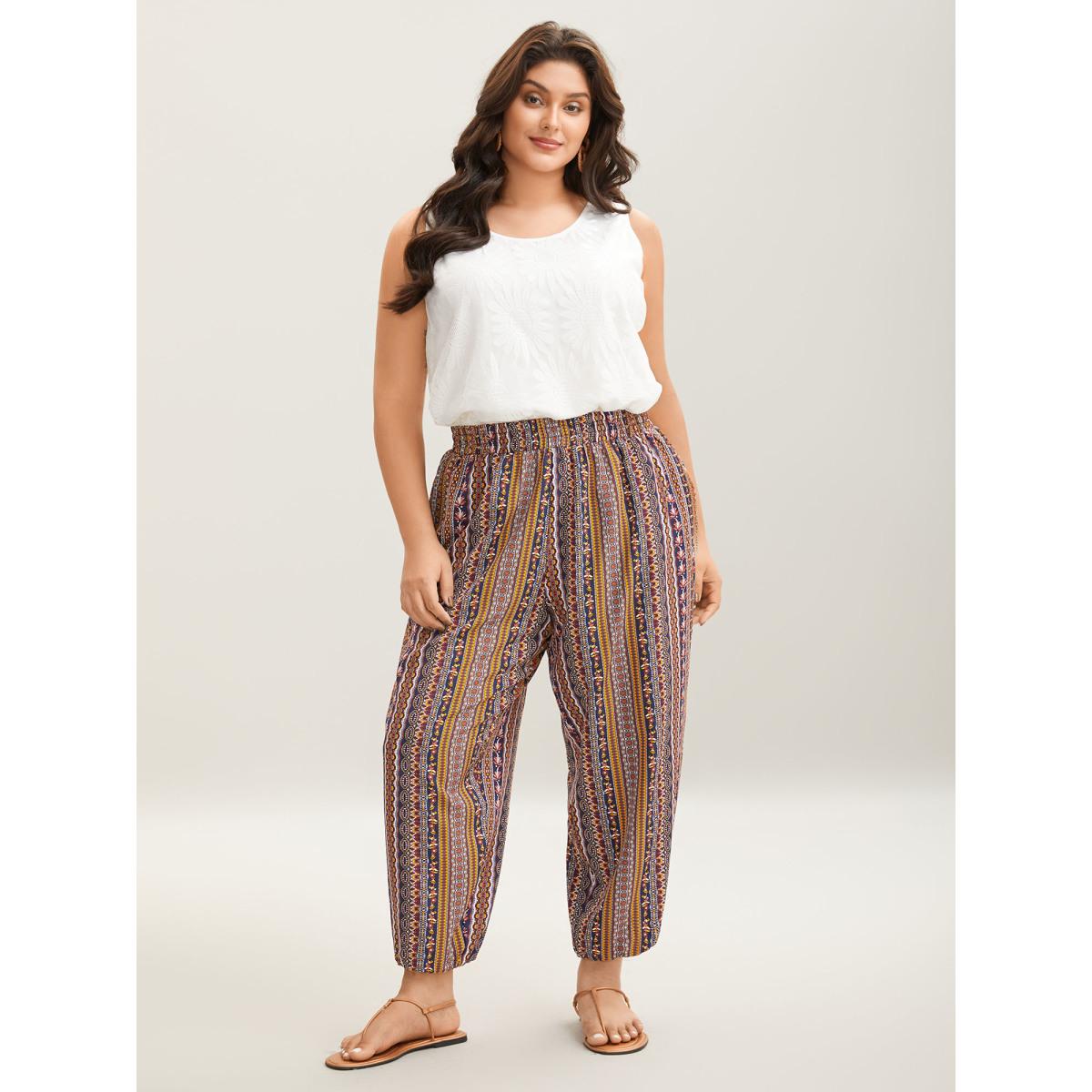 Plus Size Boho Striped Split Jogger Pants Women Multicolor Leisure Bodycon Mid Rise Casual Pants BloomChic 18-20/2X Product Image