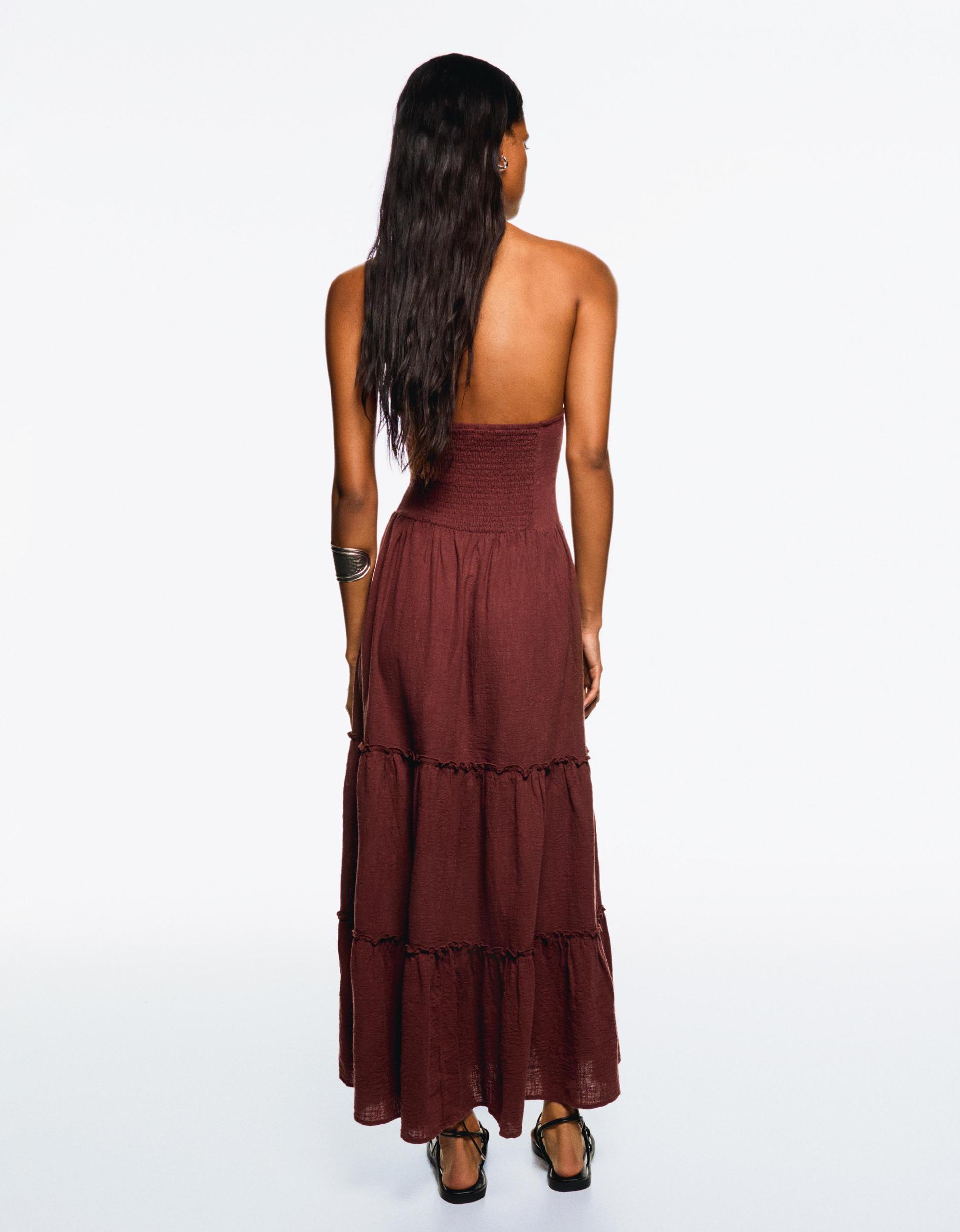 Halter neck midi dress with ruffles Product Image