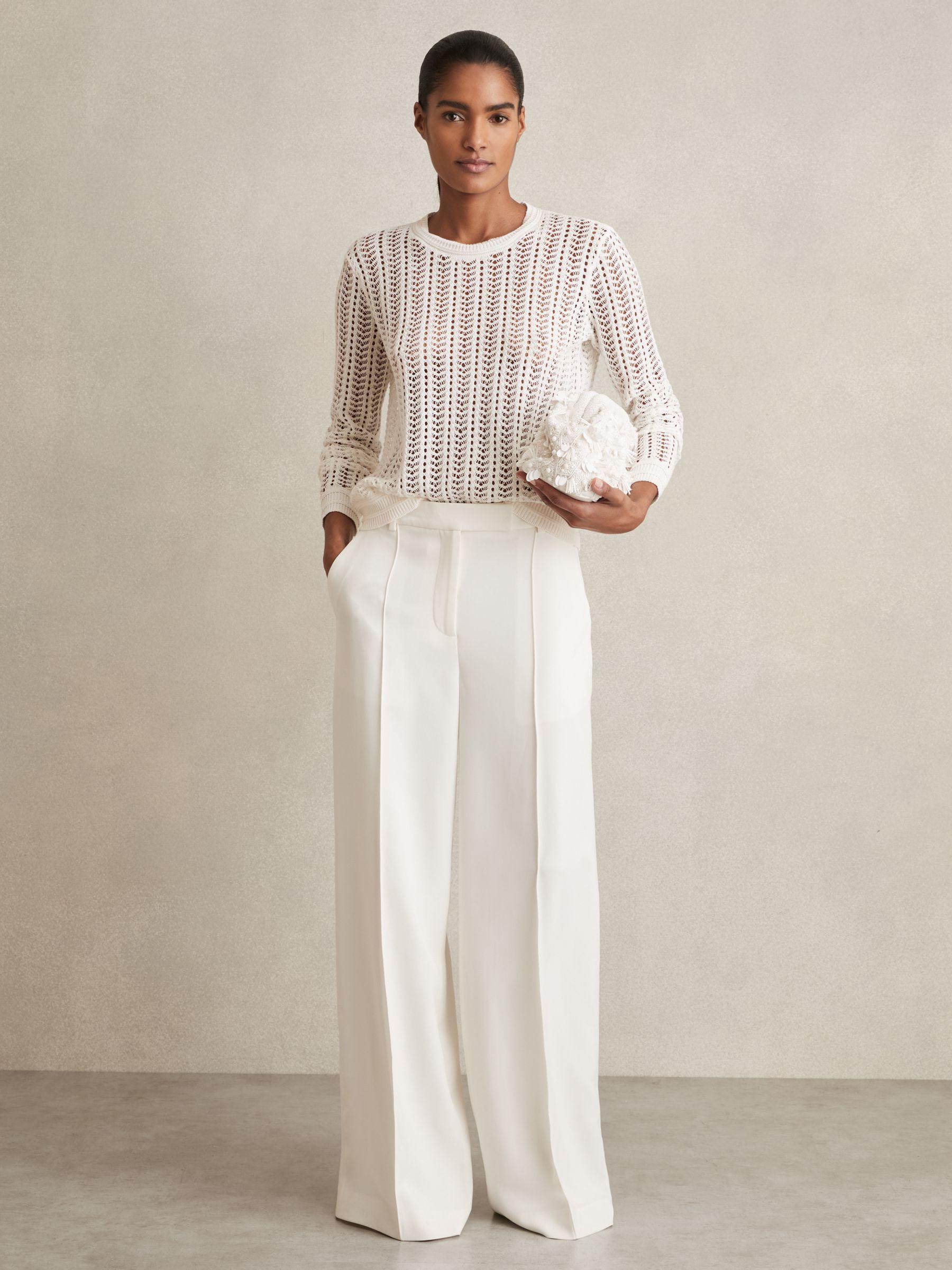 Open-Knit Crew-Neck Jumper in White Product Image