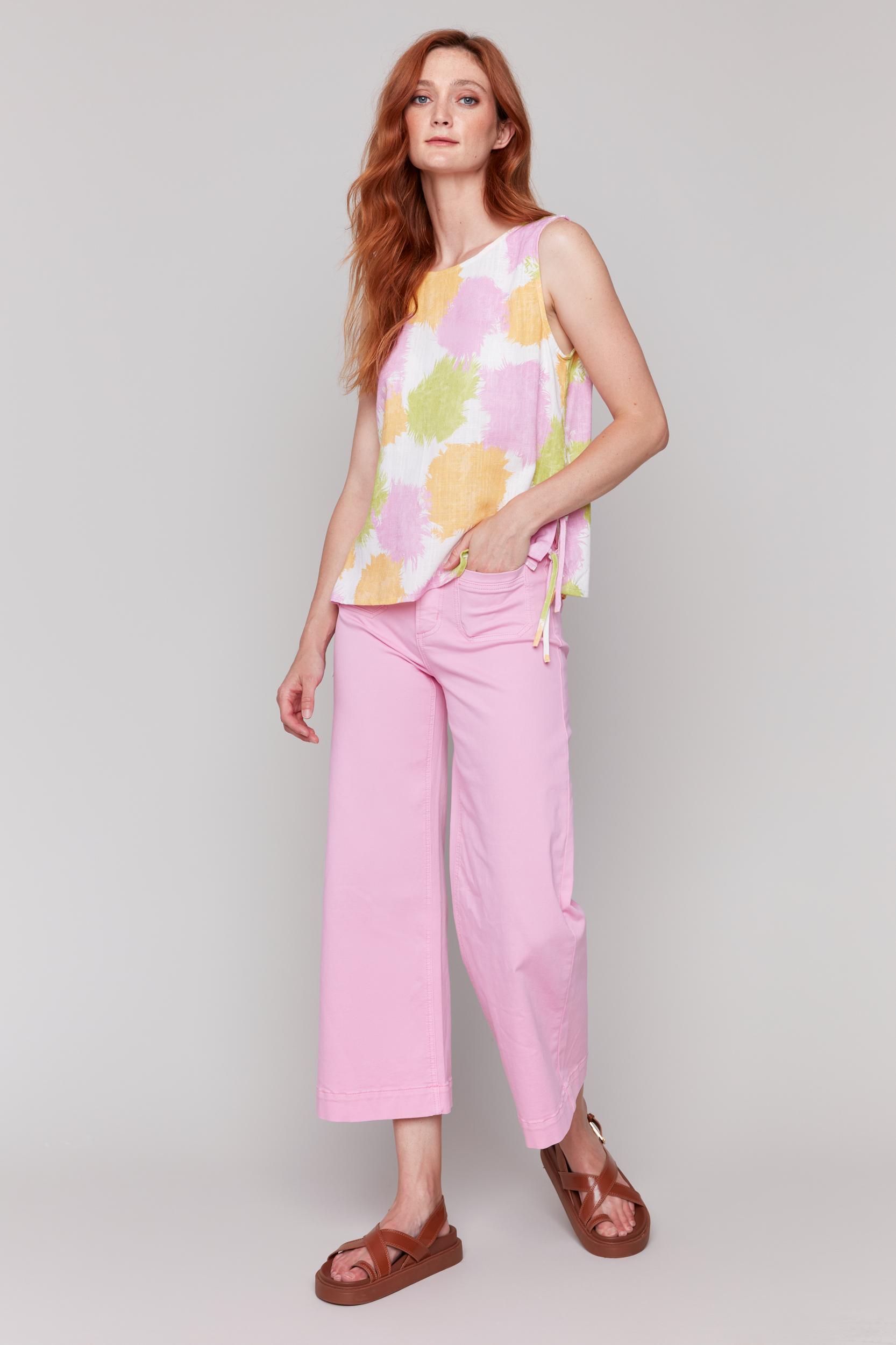 Printed Sleeveless Tank Top with Side Ties Product Image