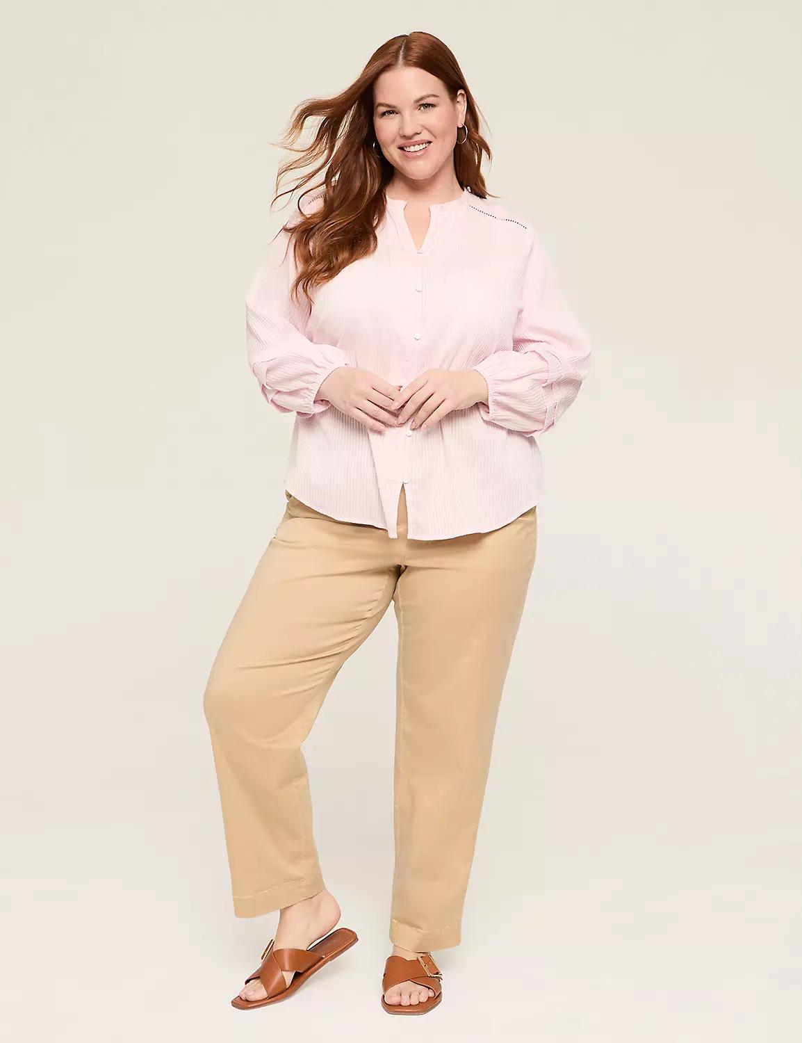 Clip Dot Detail Rib Button-Down Blouse Product Image