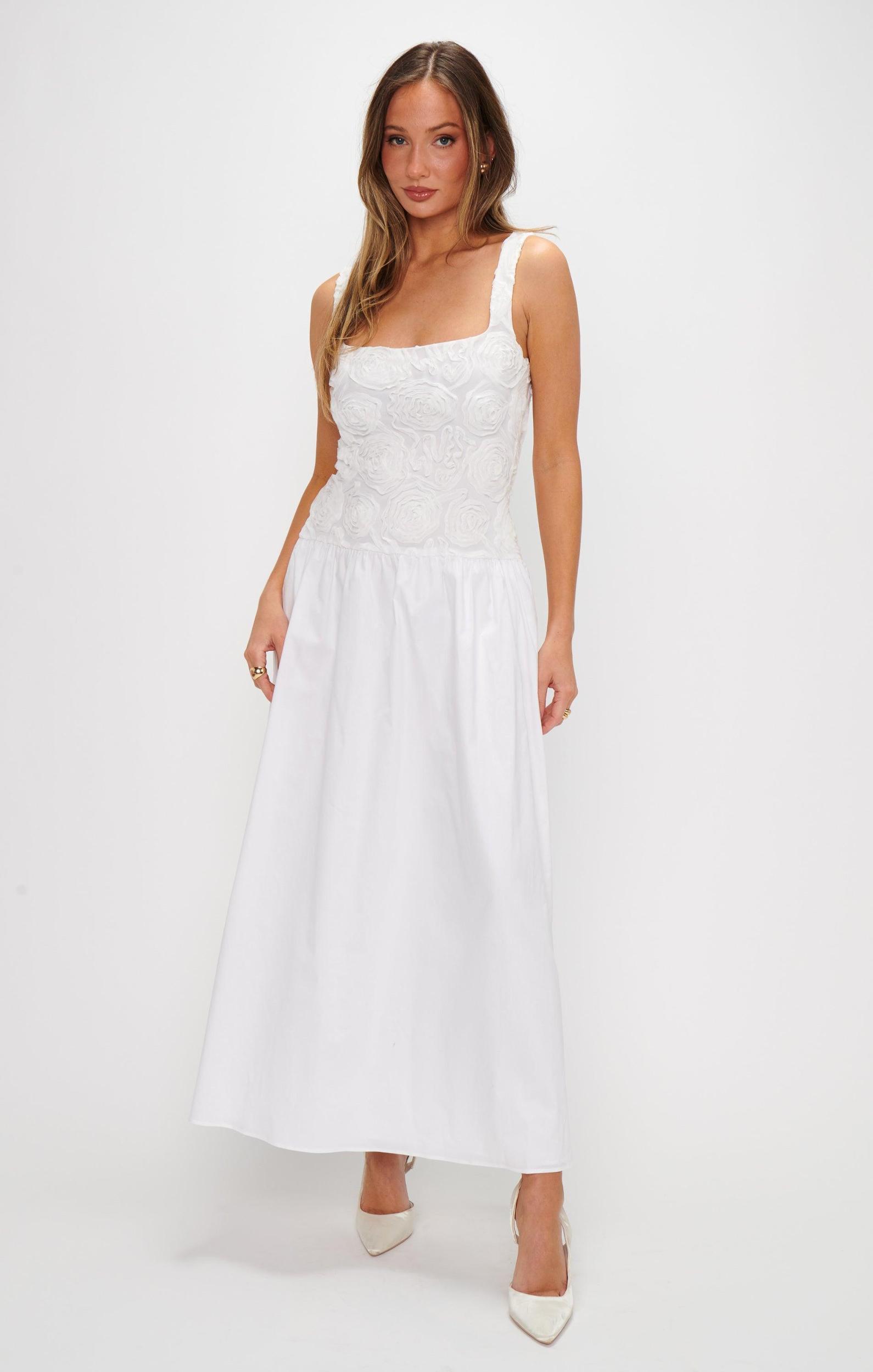 Bradshaw Maxi Dress ~ Rosette Mesh White Product Image