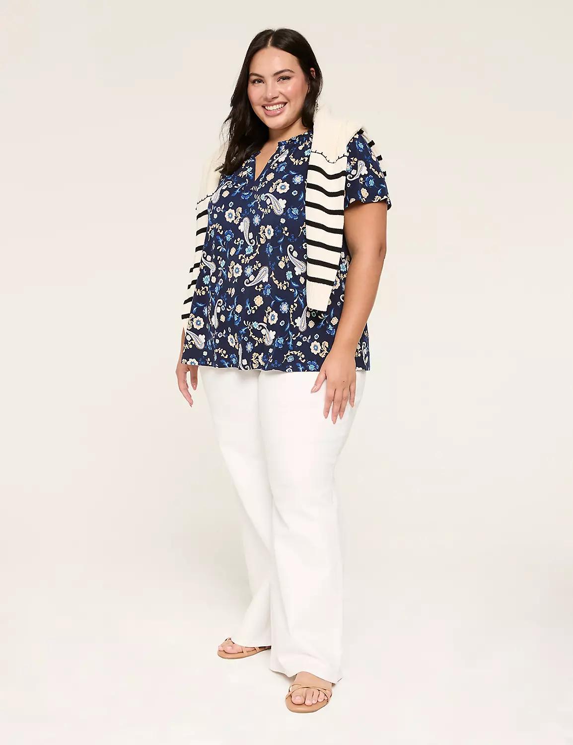 Ruffle Notch-Neck Top Product Image