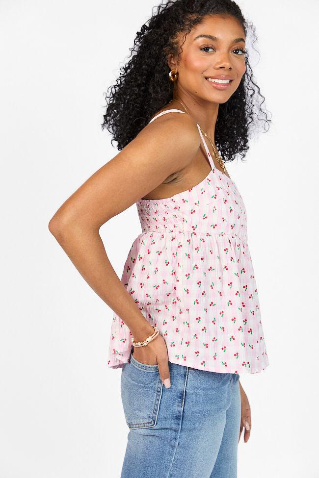 Sweet As Can Be Pink Cherry Gingham Print Tank FINAL SALE Product Image