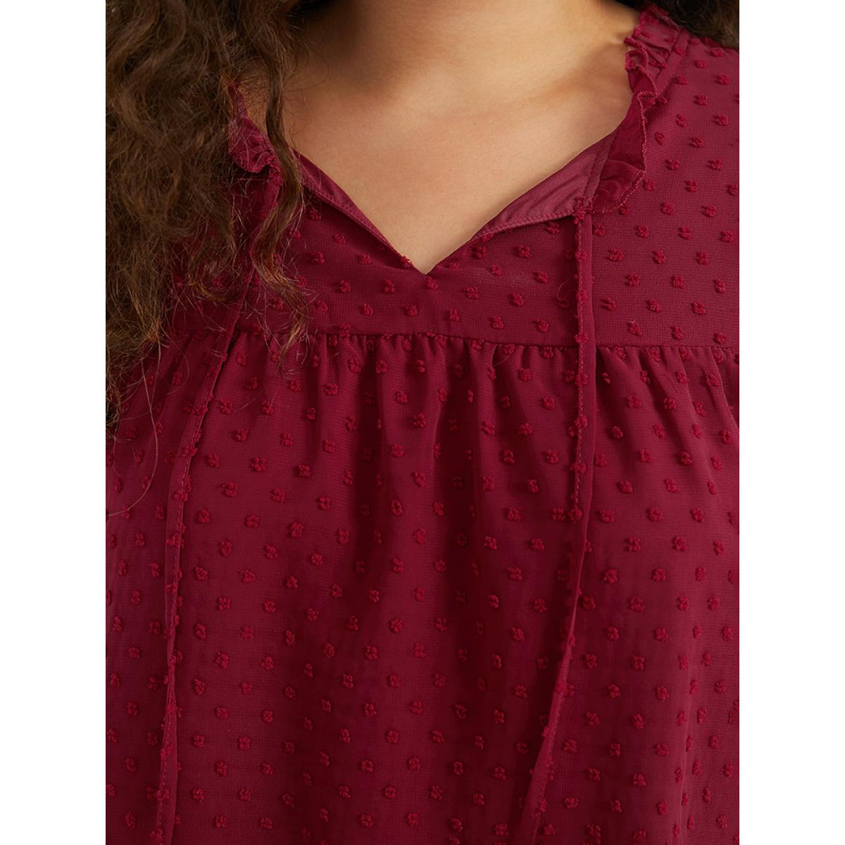 Plus Size Scarlet Halloween Solid Tie Neck Shirred Blouse Women Elegant Long Sleeve Tie Neck Festival-Halloween Blouses BloomChic 26/4X Product Image