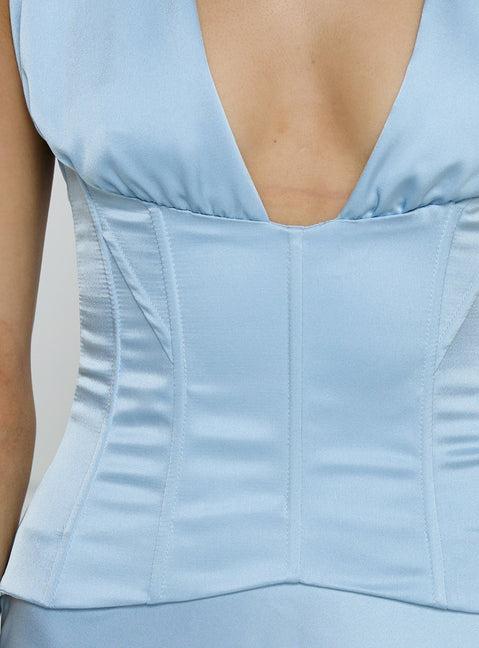 In A Trance Halter Corset Maxi Dress Blue Product Image