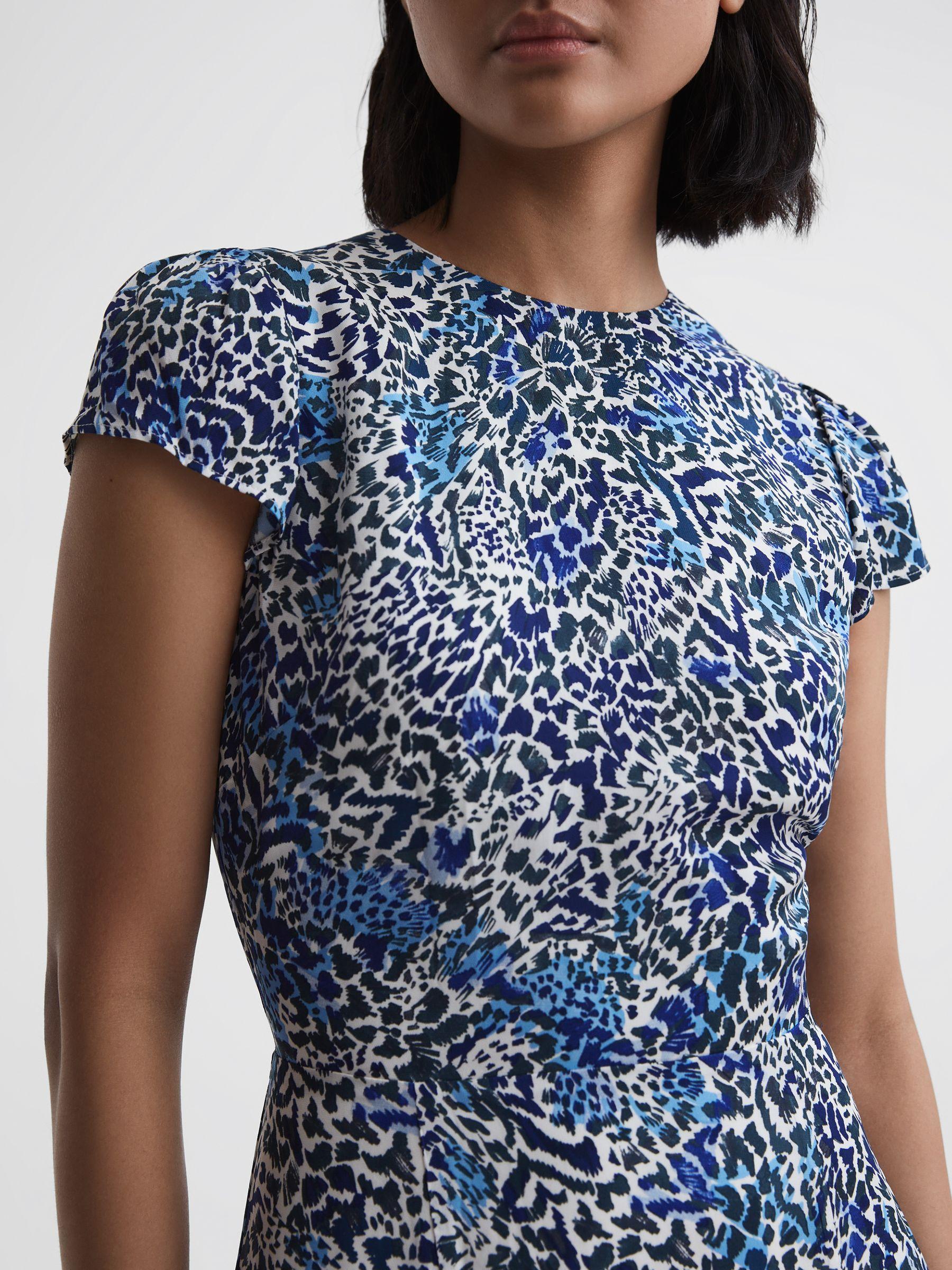 Printed Cut Out Back Midi Dress in Blue Product Image