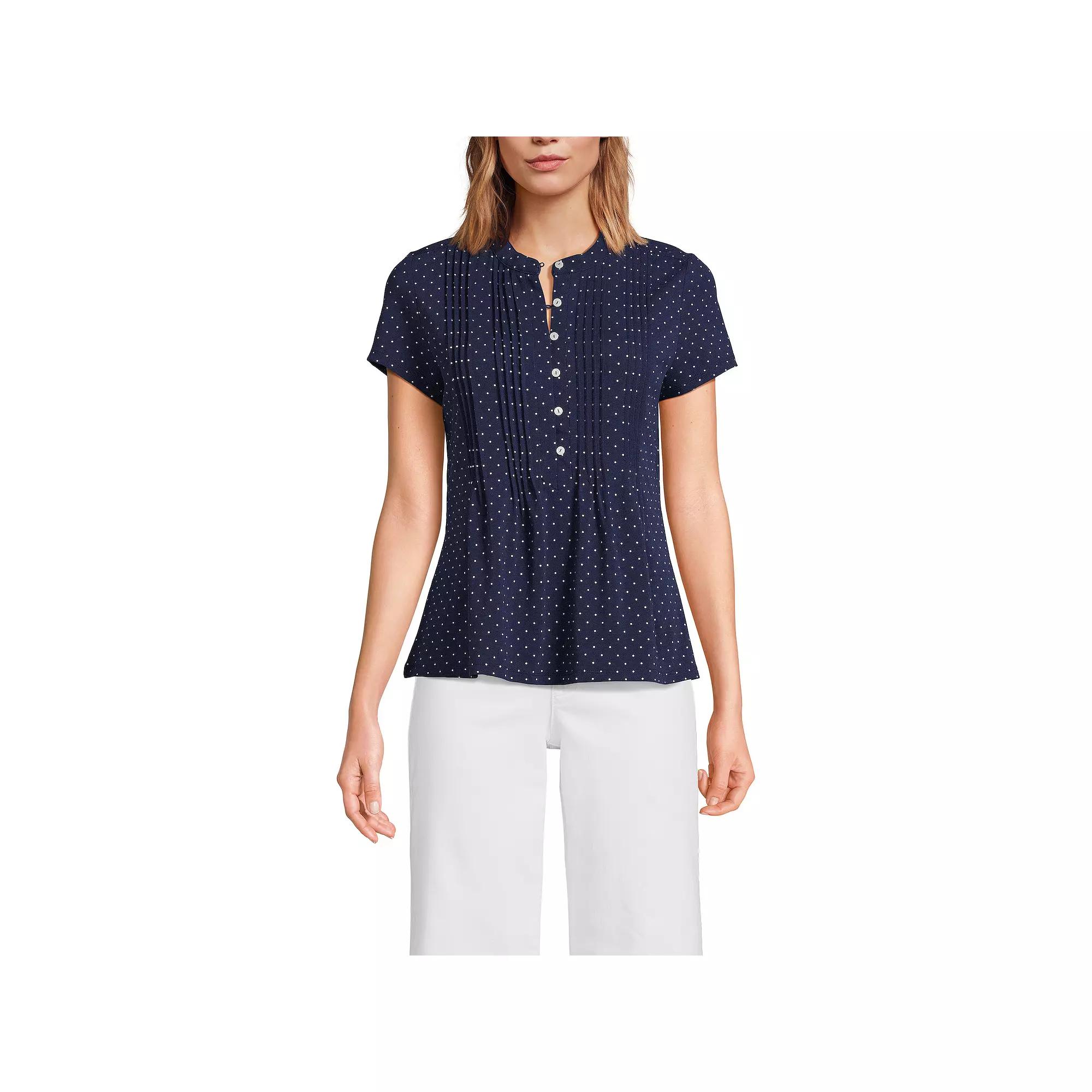 Women's Lands' End Lightweight Jersey Button Pintuck Top,  Product Image