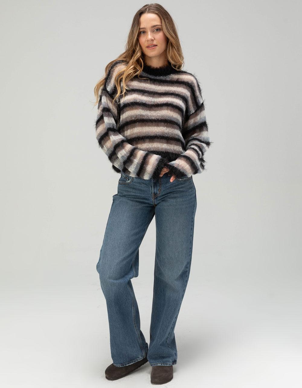 NOISY MAY Morgan Open Knit Striped Womens Sweater - BLACK COMBO Product Image