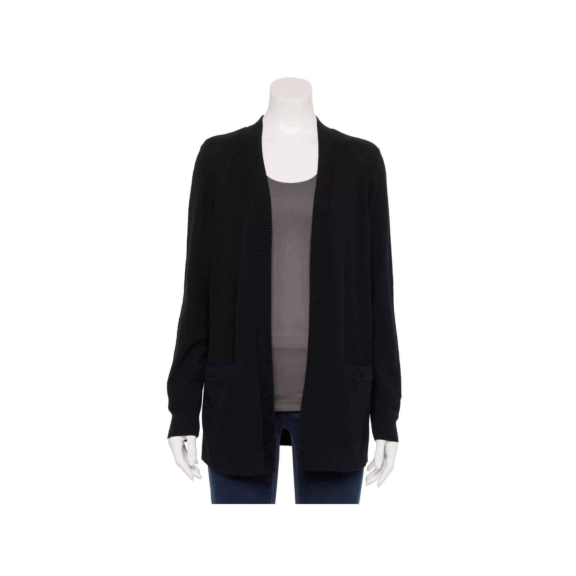 Petite Croft & Barrow® Open-Front Cardigan with Pockets, Women's, Size: Small Petite, Black Product Image