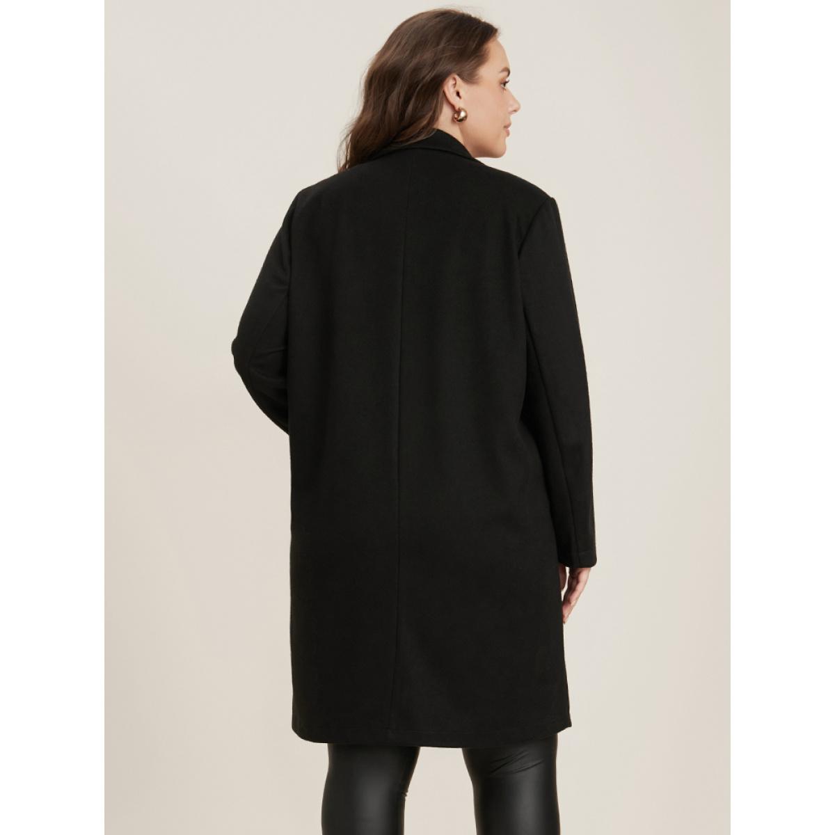 Plus Size Solid Pocket Double Breasted Suit Collar Coat Without Belt Women Black Casual Double-Breasted Ladies Dailywear Winter Coats BloomChic 12/L Product Image