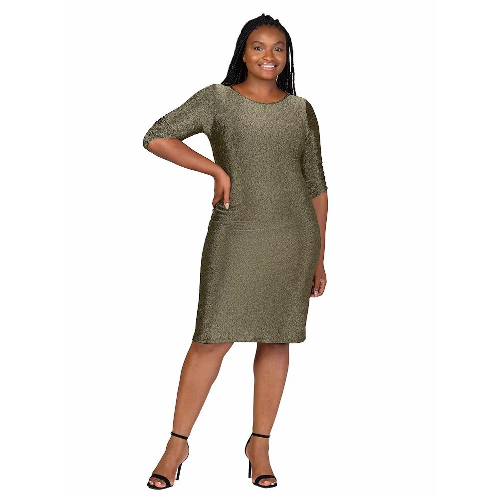Plus Size 24Seven Comfort Apparel Elbow Length Sleeve Shimmer Bodycon Mini Party Dress, Women's, Size: 3XL, Gold Product Image