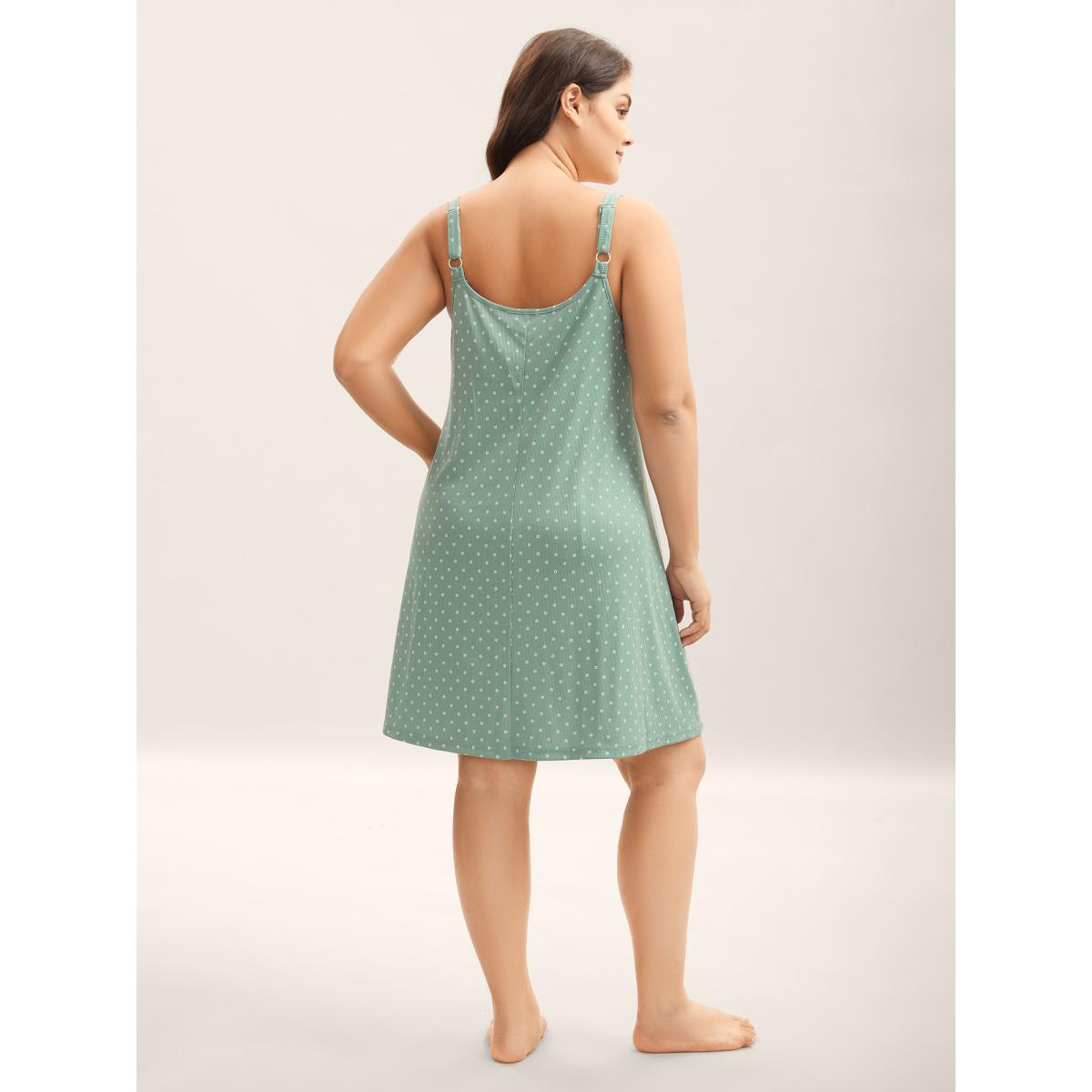 Plus Size Lace Neck Polka Dots Textured Loungewear Women Greenbean Leisure V-neck Loungewear BloomChic 26/4X Product Image