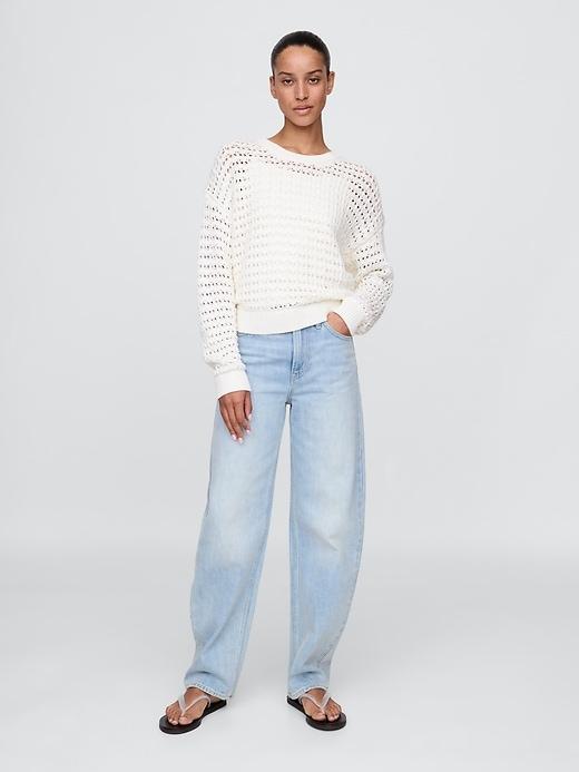 100% Cotton Crochet Crewneck Sweater Product Image