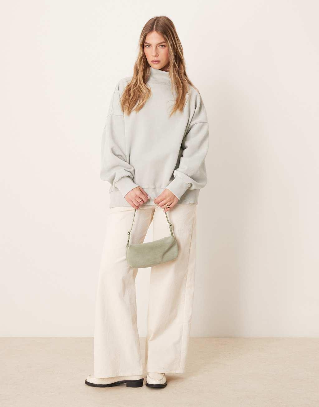 ASOS DESIGN heavyweight high neck sweatshirt in washed green Product Image