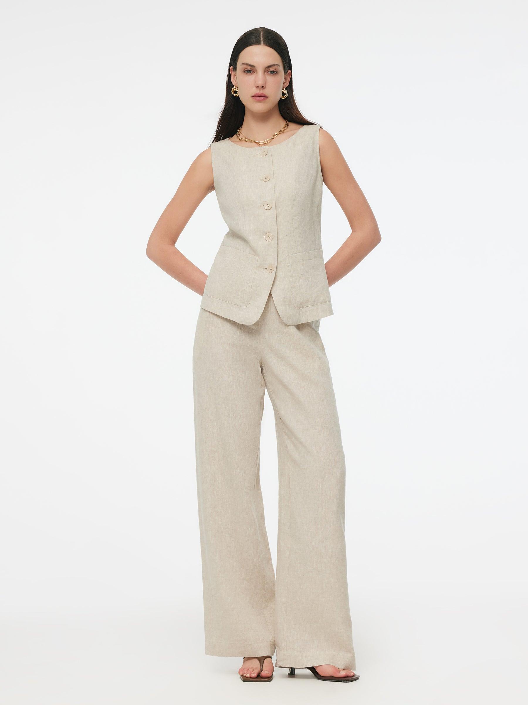 100% Linen Vest And Pants Two-Piece Set Product Image