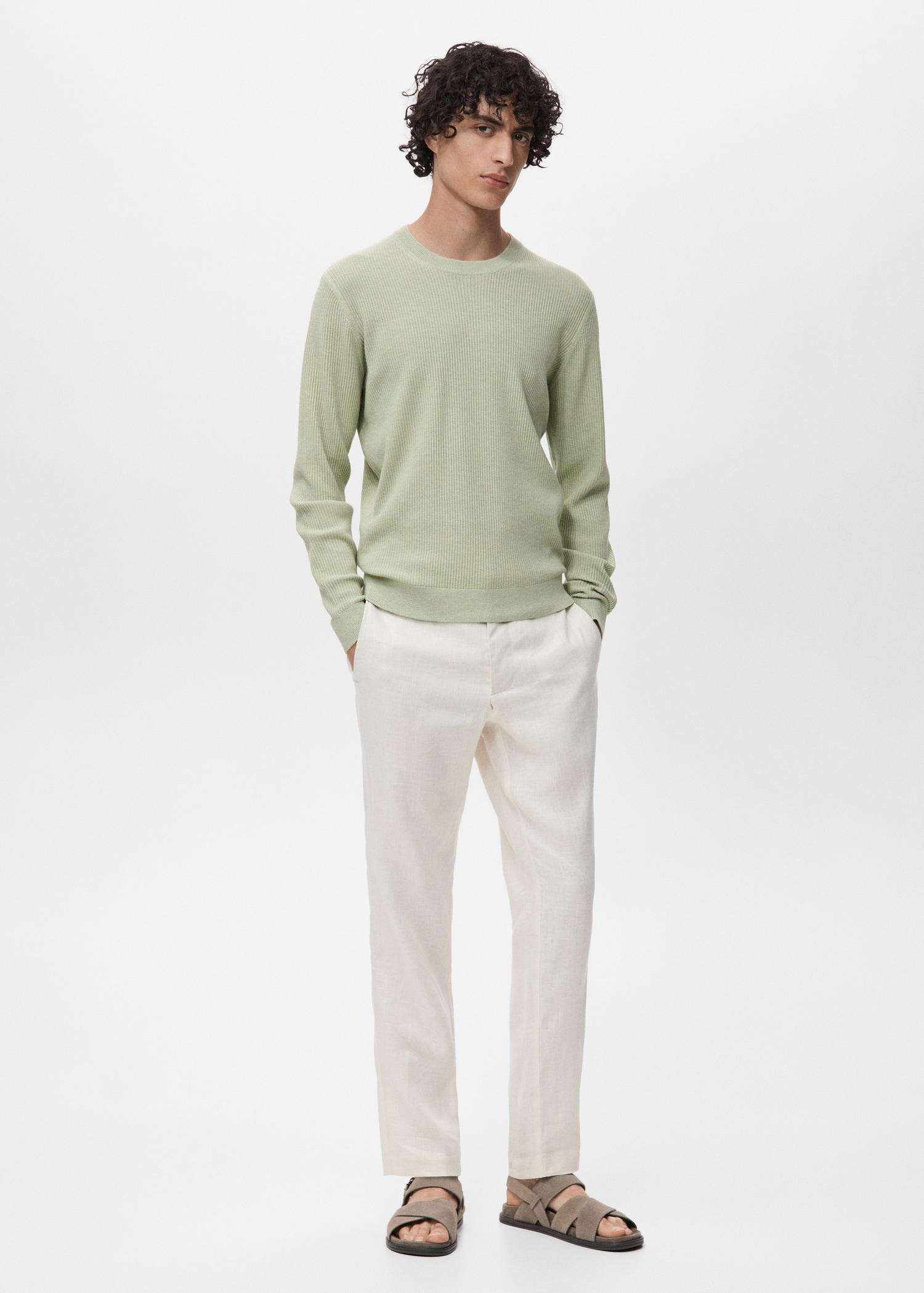 Fine rib-knit cotton sweater - Men | MANGO USA Product Image