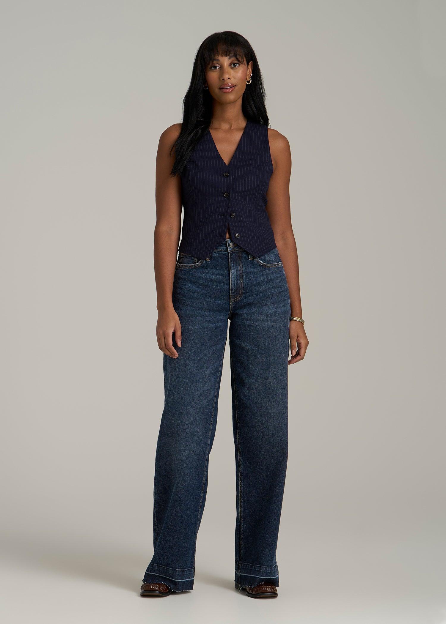 Luna High-Rise Wide-Leg Jeans for Tall Women in Faded Dark Indigo Female Product Image