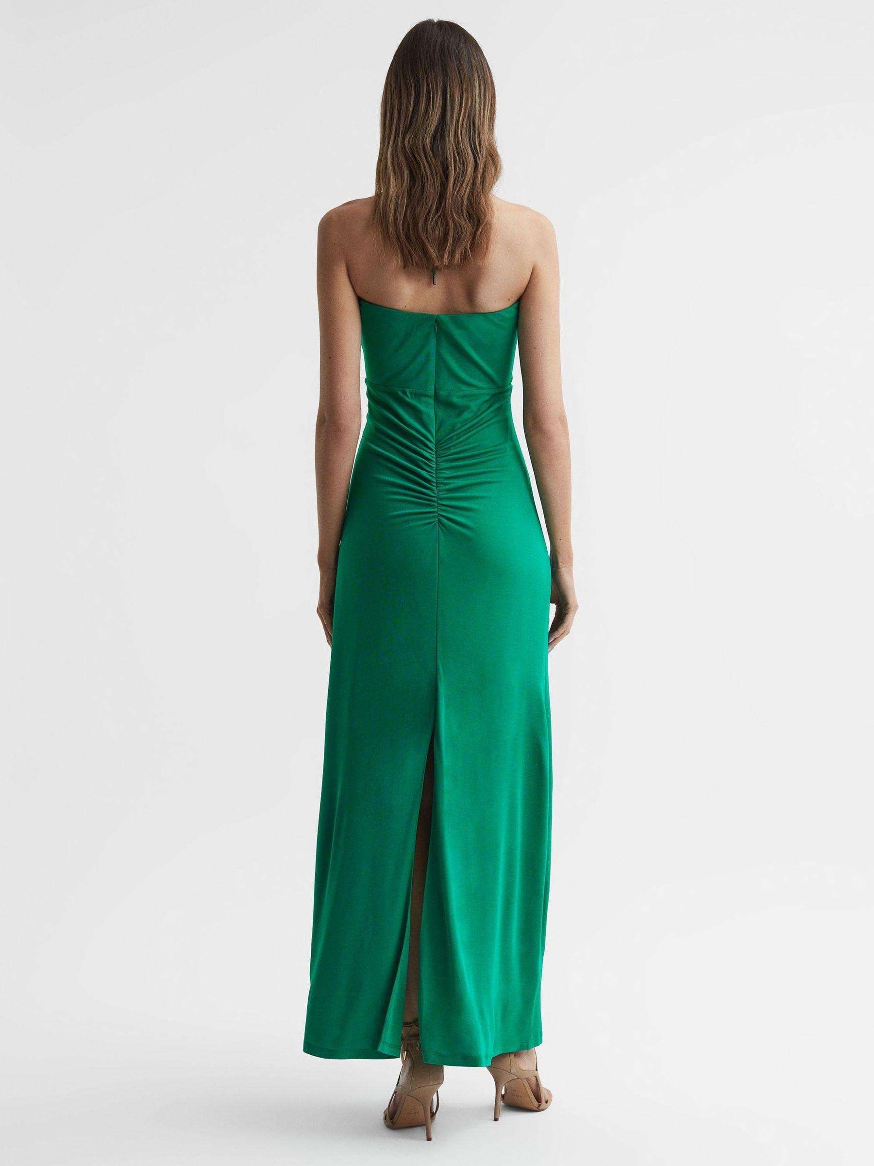 Plunge Halter Neck Maxi Dress in Green Product Image