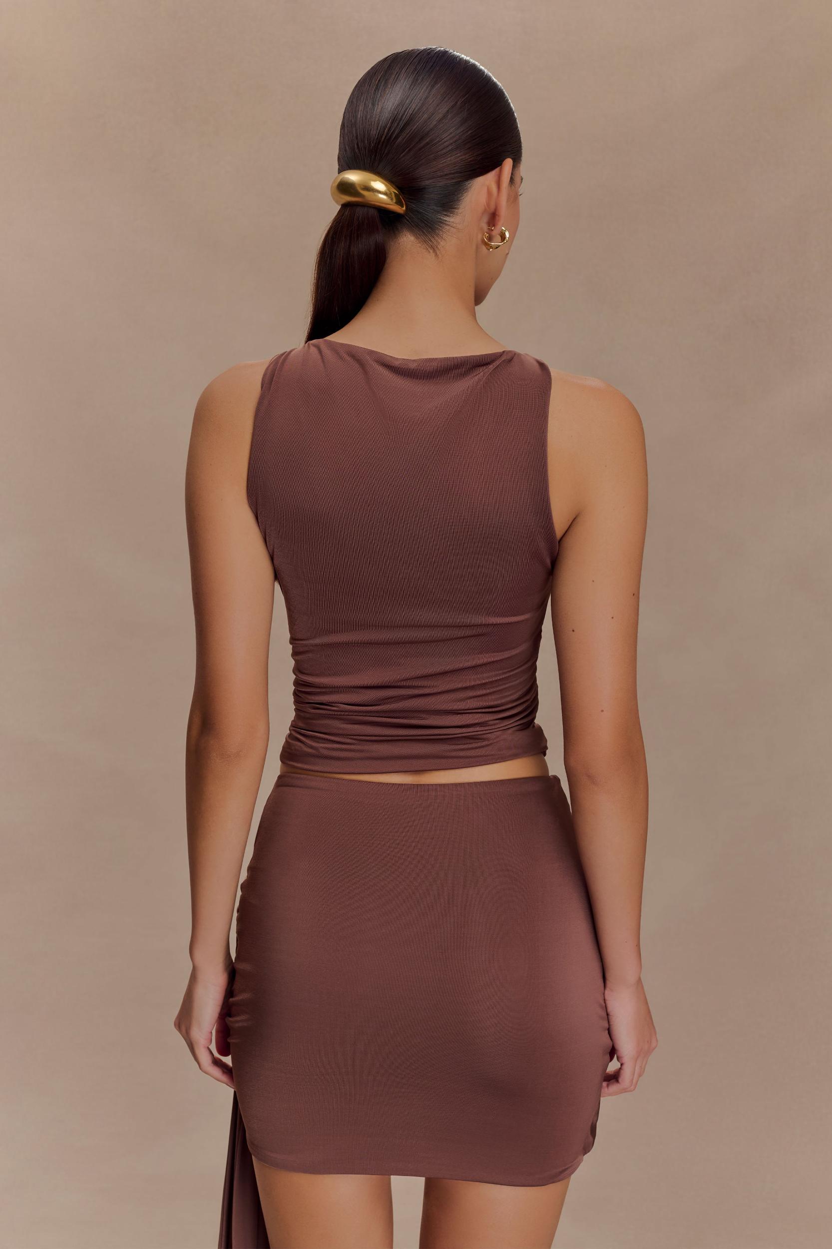 Alicent Slinky Beaded Mini Skirt - Chocolate Product Image